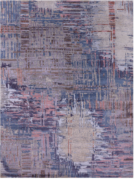 Abstract Contemporary Hand Knotted Wool & Silk Rug - 9' 0" X 12' 1" - Golden Nile