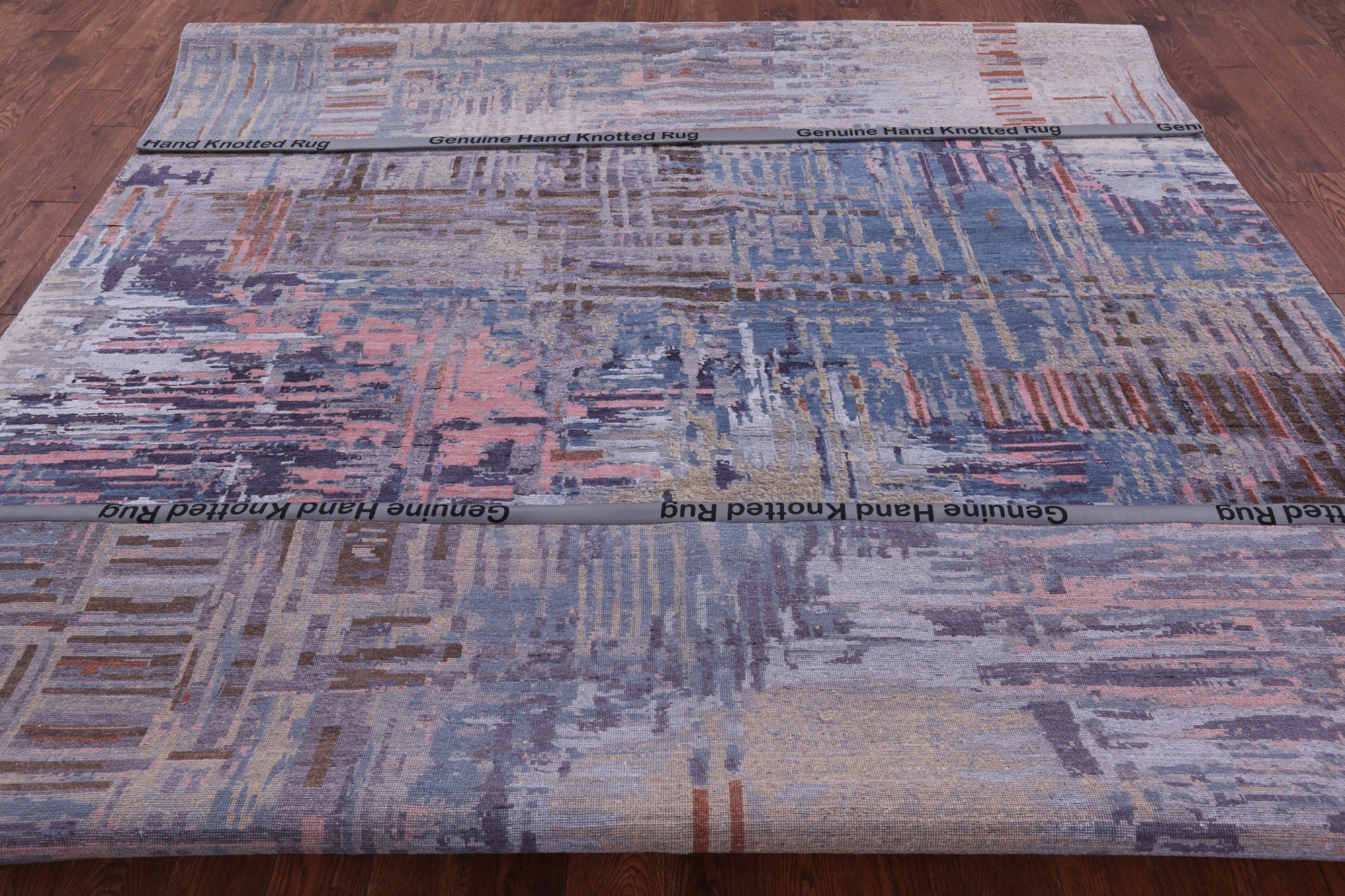 Abstract Contemporary Hand Knotted Wool & Silk Rug - 9' 0" X 12' 1" - Golden Nile