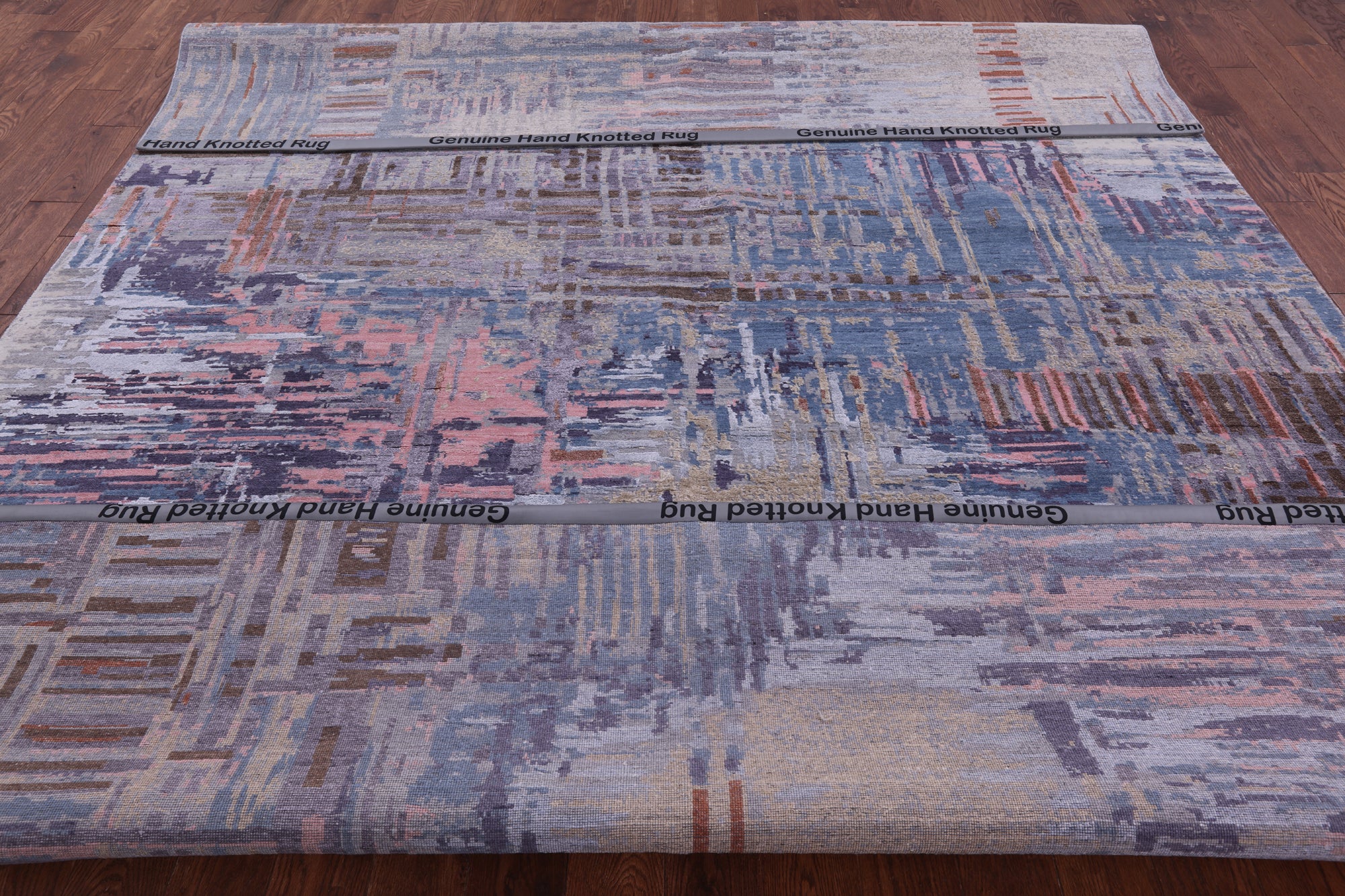 Abstract Contemporary Hand Knotted Wool & Silk Rug - 9' 0" X 12' 1" - Golden Nile