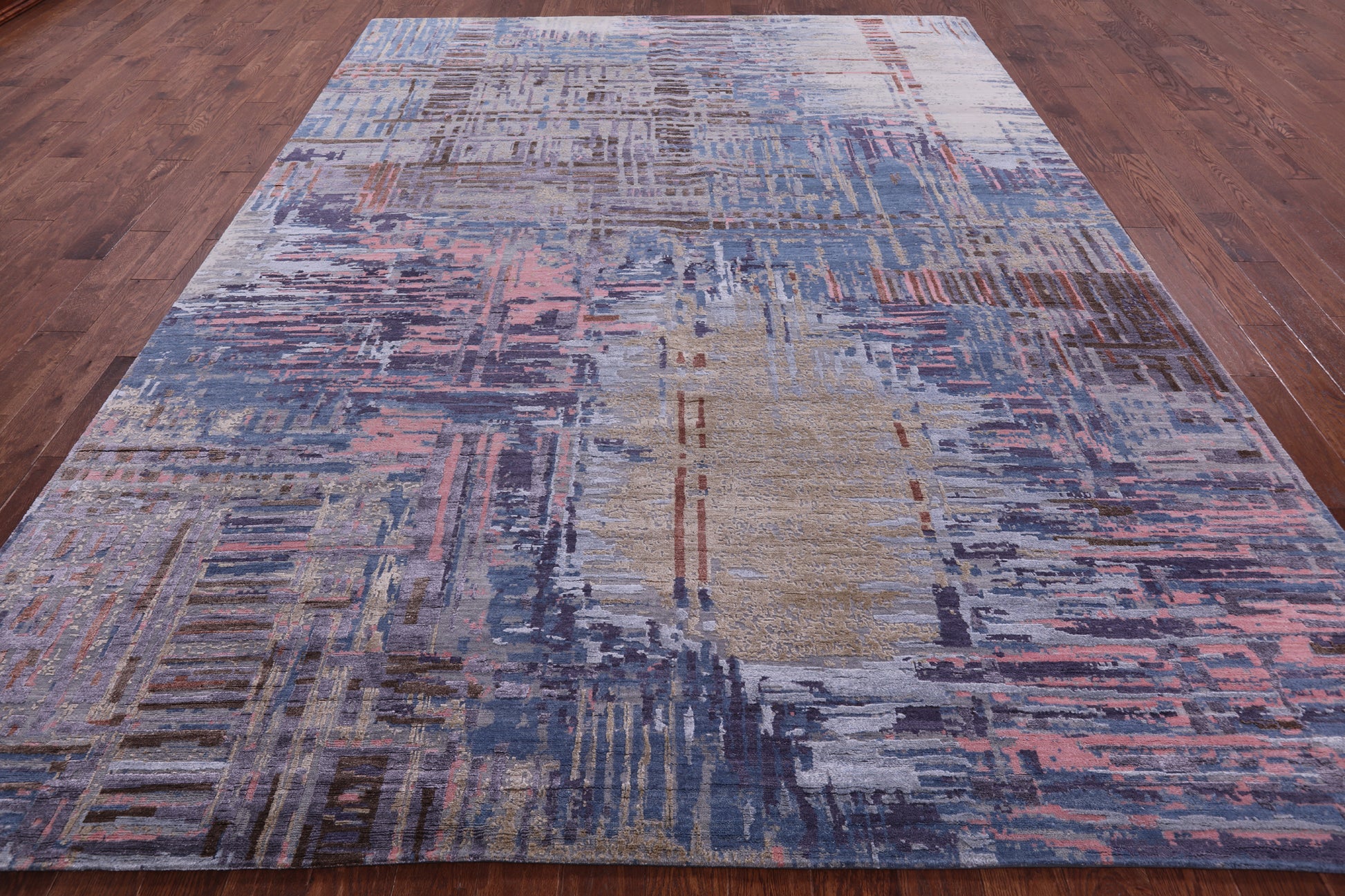 Abstract Contemporary Hand Knotted Wool & Silk Rug - 9' 0" X 12' 1" - Golden Nile