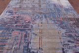 Abstract Contemporary Hand Knotted Wool & Silk Rug - 9' 0" X 12' 1" - Golden Nile