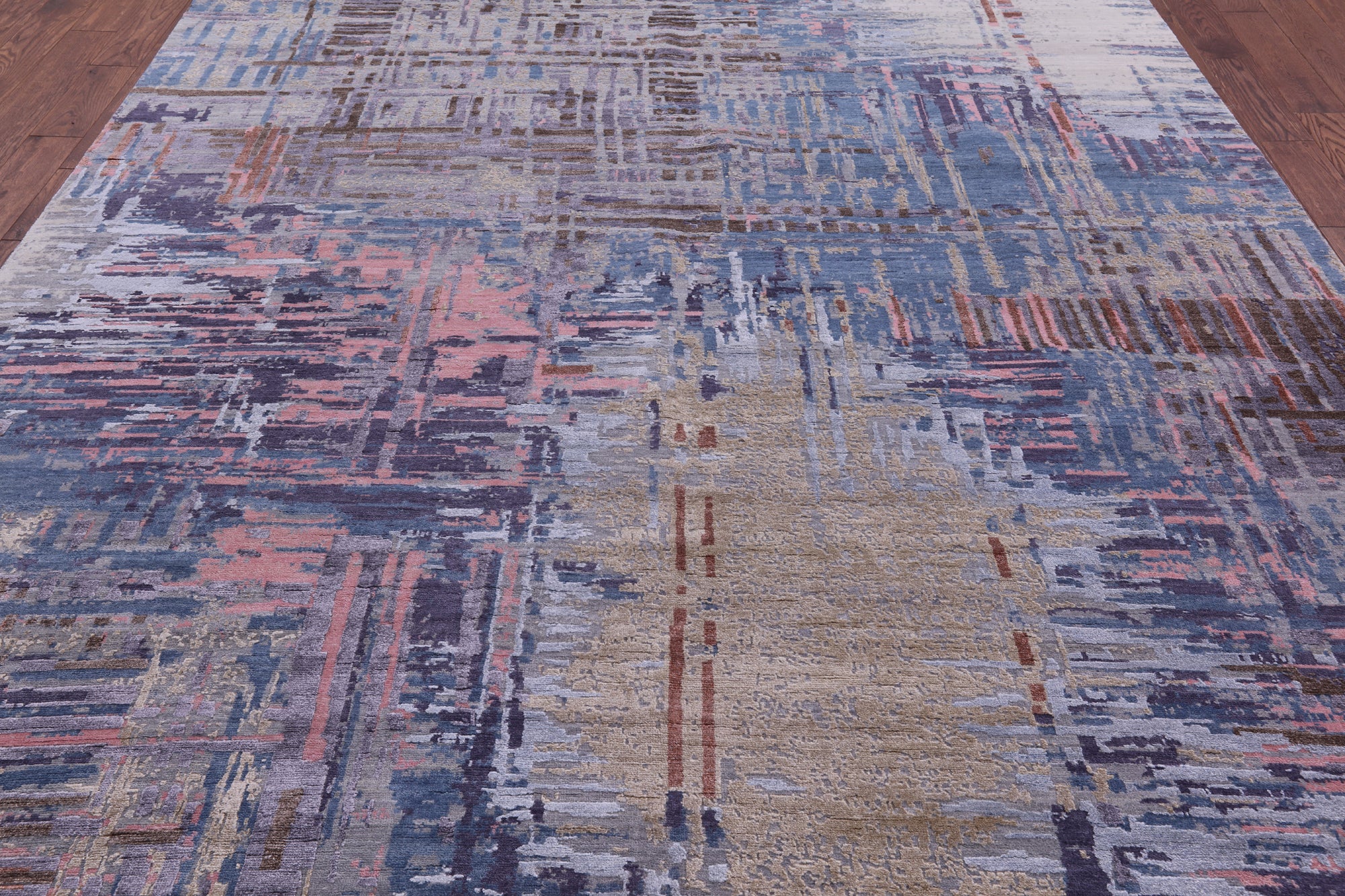 Abstract Contemporary Hand Knotted Wool & Silk Rug - 9' 0" X 12' 1" - Golden Nile