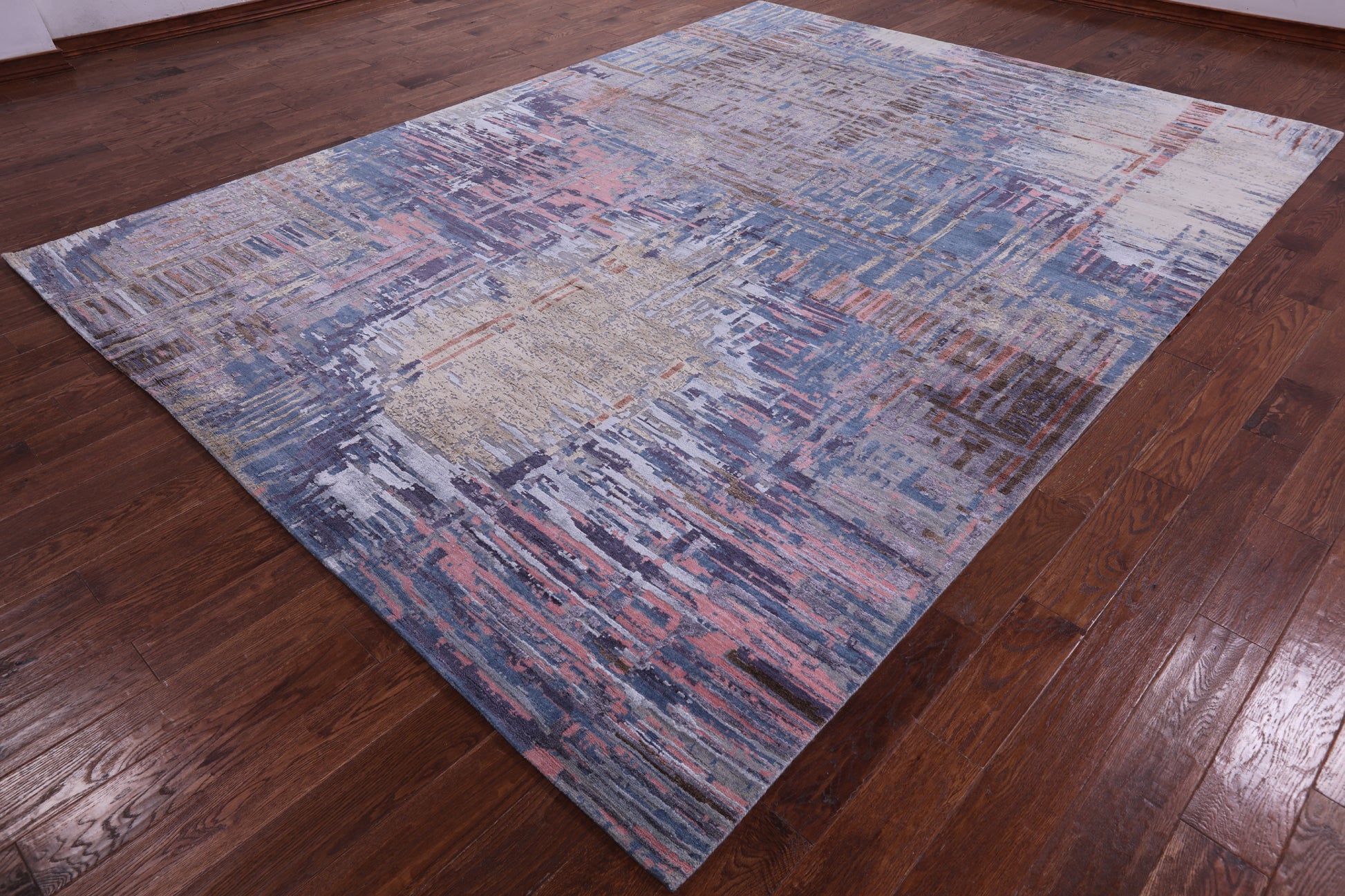 Abstract Contemporary Hand Knotted Wool & Silk Rug - 9' 0" X 12' 1" - Golden Nile