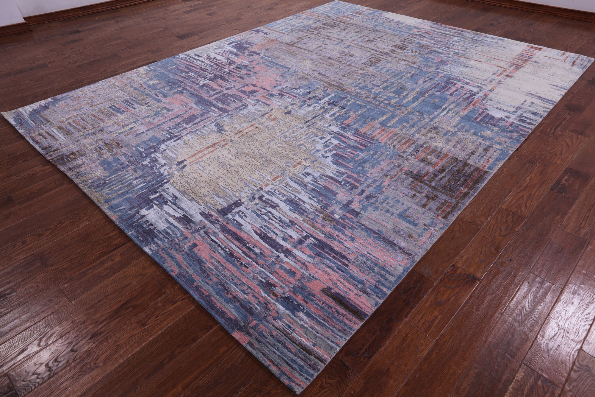 Abstract Contemporary Hand Knotted Wool & Silk Rug - 9' 0" X 12' 1" - Golden Nile