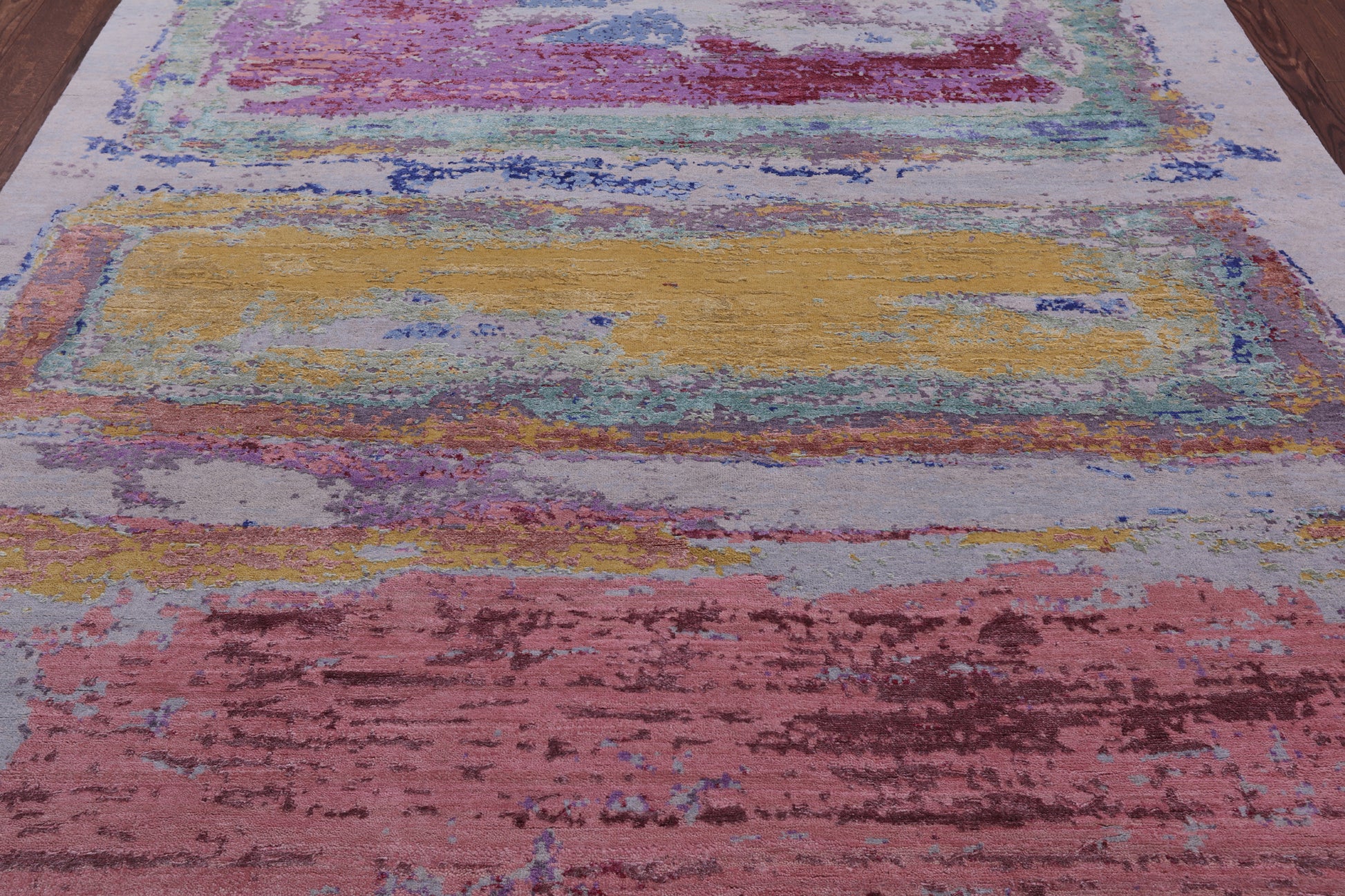 Abstract Contemporary Handmade Wool & Silk Rug - 7' 11" X 10' 1" - Golden Nile