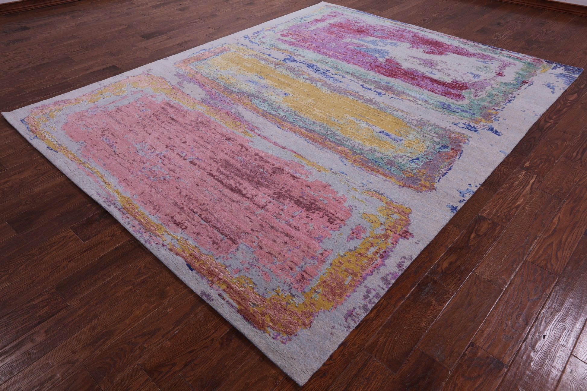 Abstract Contemporary Handmade Wool & Silk Rug - 7' 11" X 10' 1" - Golden Nile