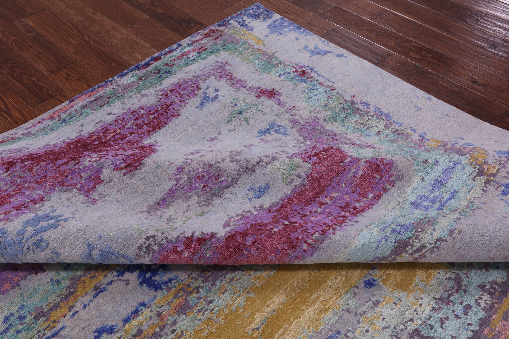 Abstract Contemporary Handmade Wool & Silk Rug - 7' 11" X 10' 1" - Golden Nile