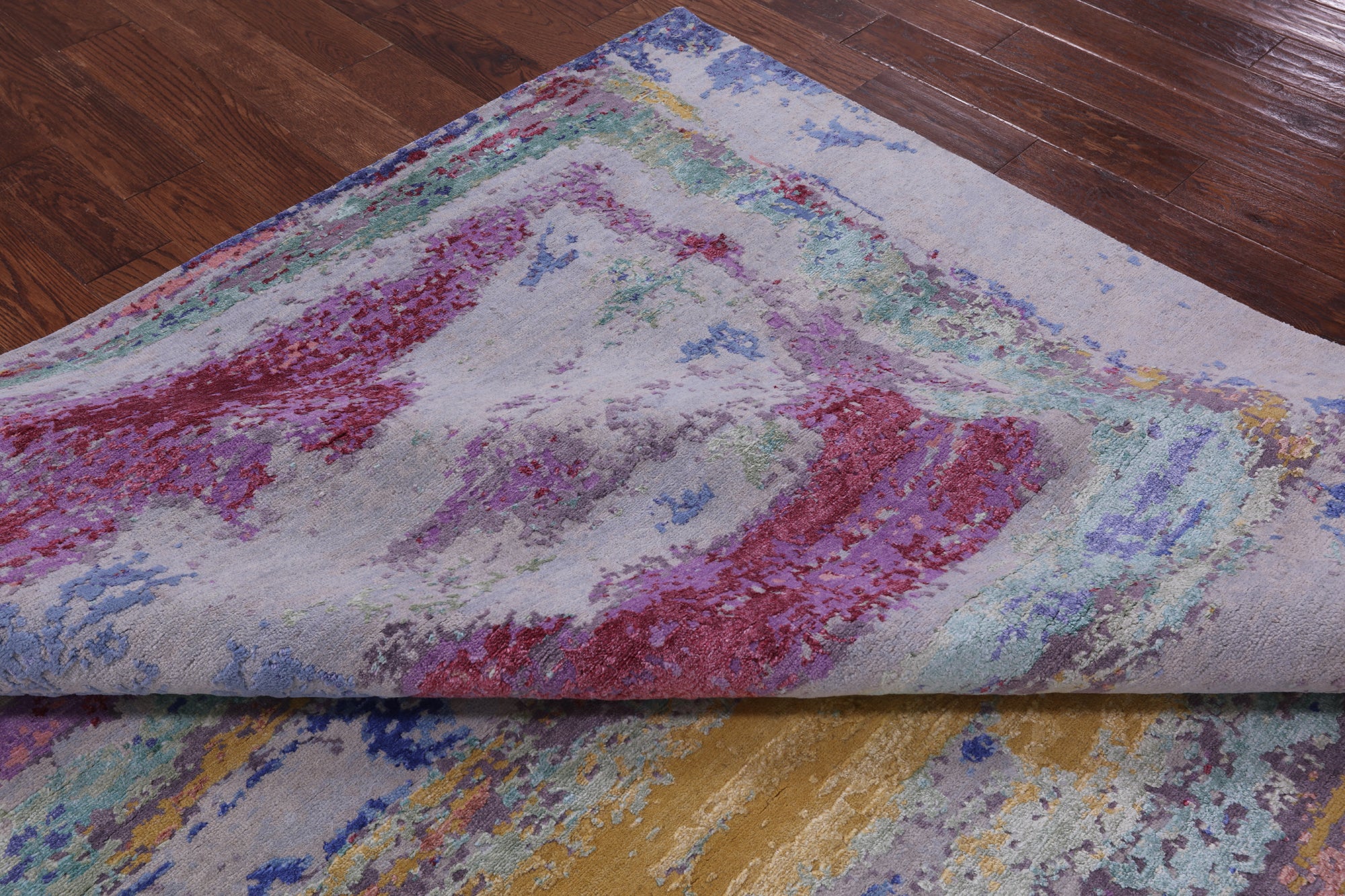 Abstract Contemporary Handmade Wool & Silk Rug - 7' 11" X 10' 1" - Golden Nile