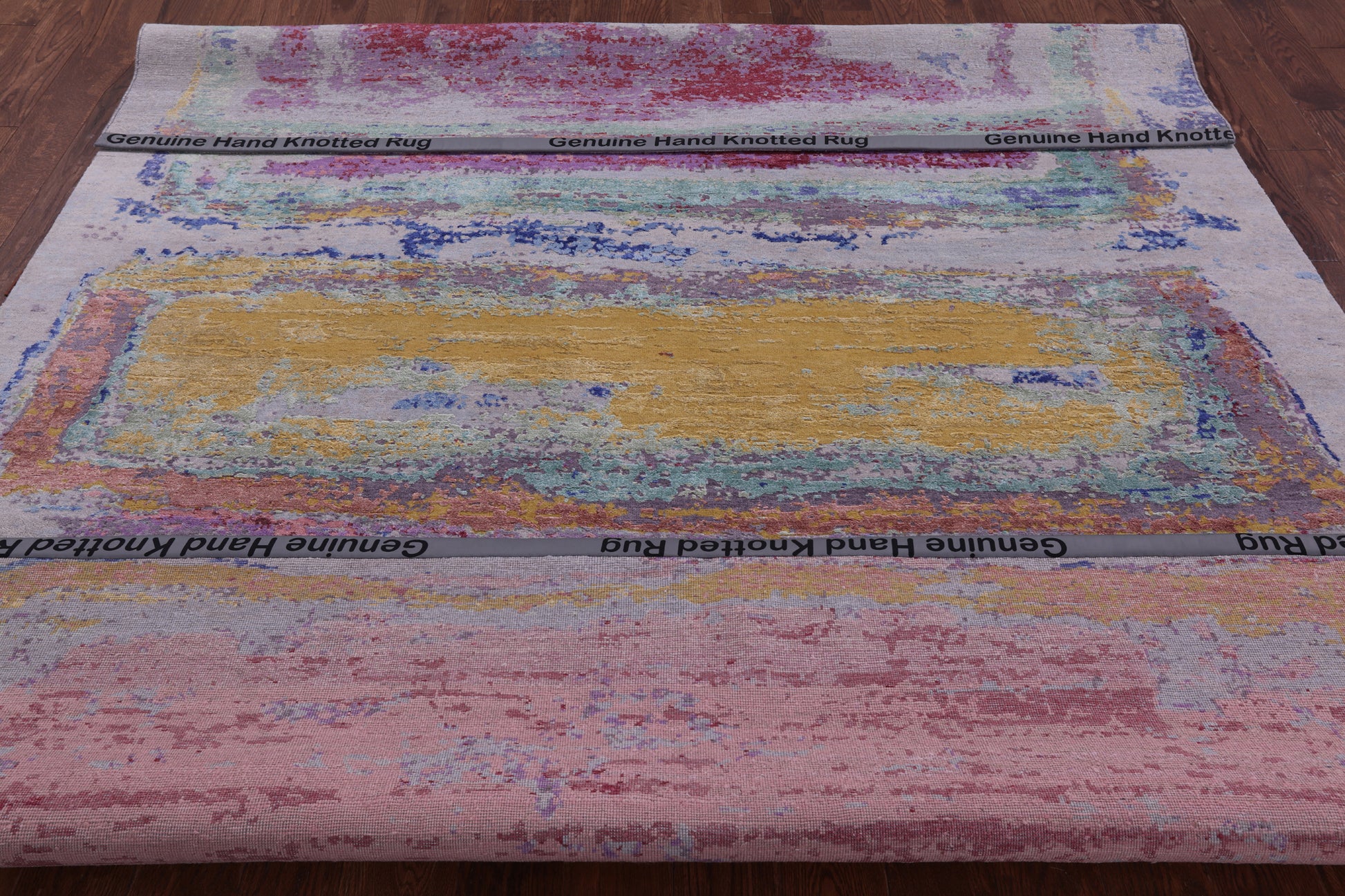 Abstract Contemporary Handmade Wool & Silk Rug - 7' 11" X 10' 1" - Golden Nile