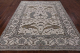 Ivory Turkish Oushak Hand Knotted Wool Area Rug - 8' 2" X 9' 8" - Golden Nile