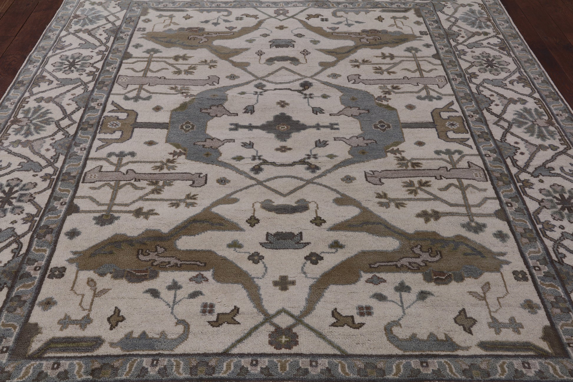 Ivory Turkish Oushak Hand Knotted Wool Area Rug - 8' 2" X 9' 8" - Golden Nile