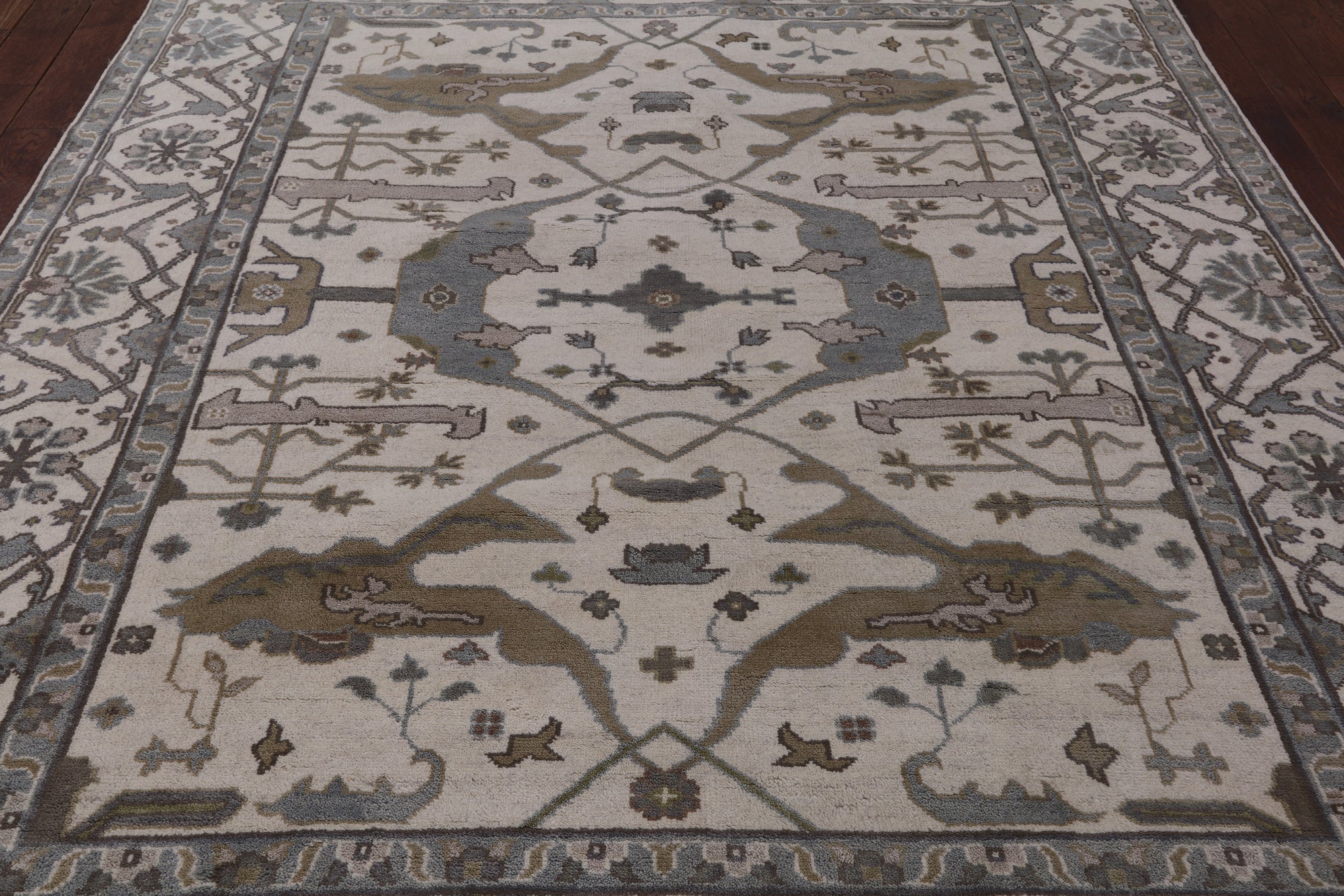 Ivory Turkish Oushak Hand Knotted Wool Area Rug - 8' 2" X 9' 8" - Golden Nile