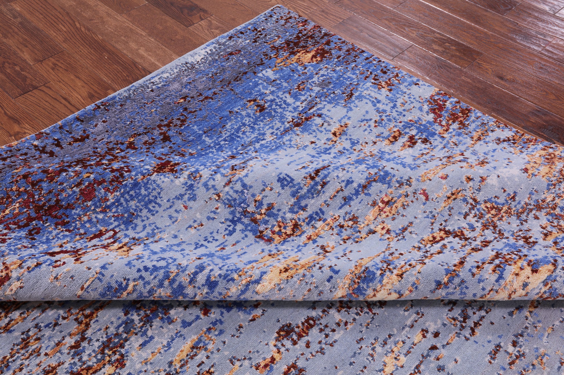 Abstract Contemporary Hand Knotted Wool & Silk Rug - 7' 11" X 9' 9" - Golden Nile