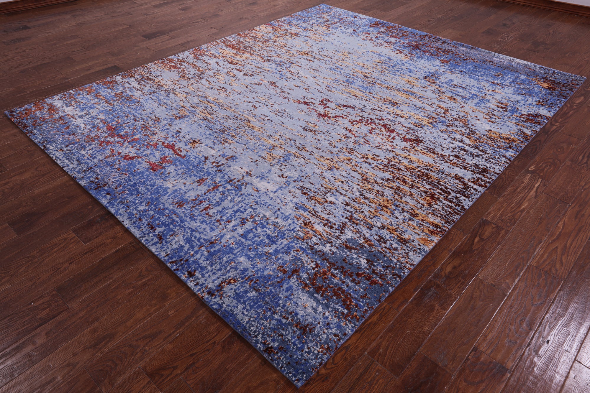Abstract Contemporary Hand Knotted Wool & Silk Rug - 7' 11" X 9' 9" - Golden Nile