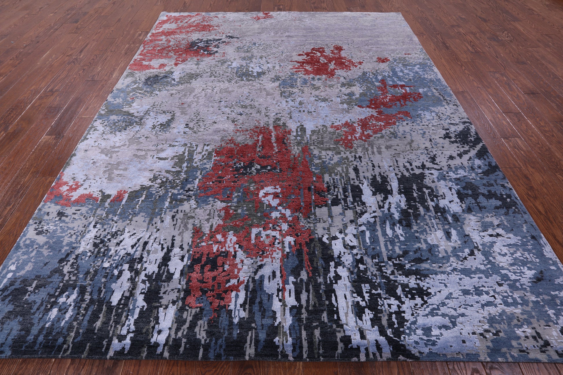 Abstract Contemporary Hand Knotted Wool & Silk Rug - 7' 11" X 10' 0" - Golden Nile