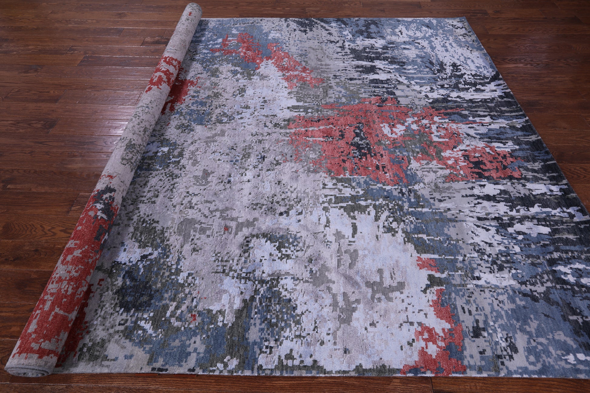Abstract Contemporary Hand Knotted Wool & Silk Rug - 7' 11" X 10' 0" - Golden Nile