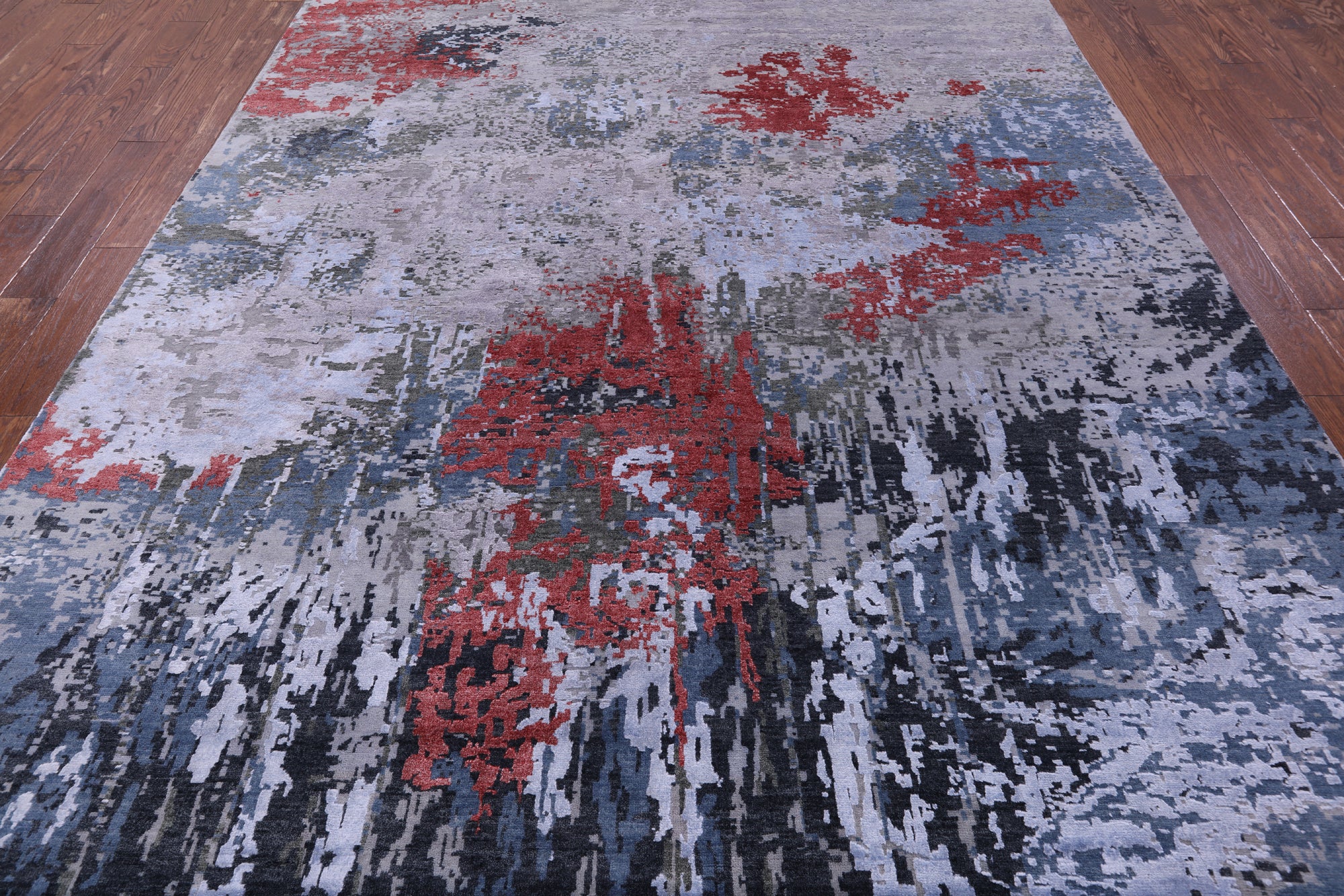 Abstract Contemporary Hand Knotted Wool & Silk Rug - 7' 11" X 10' 0" - Golden Nile