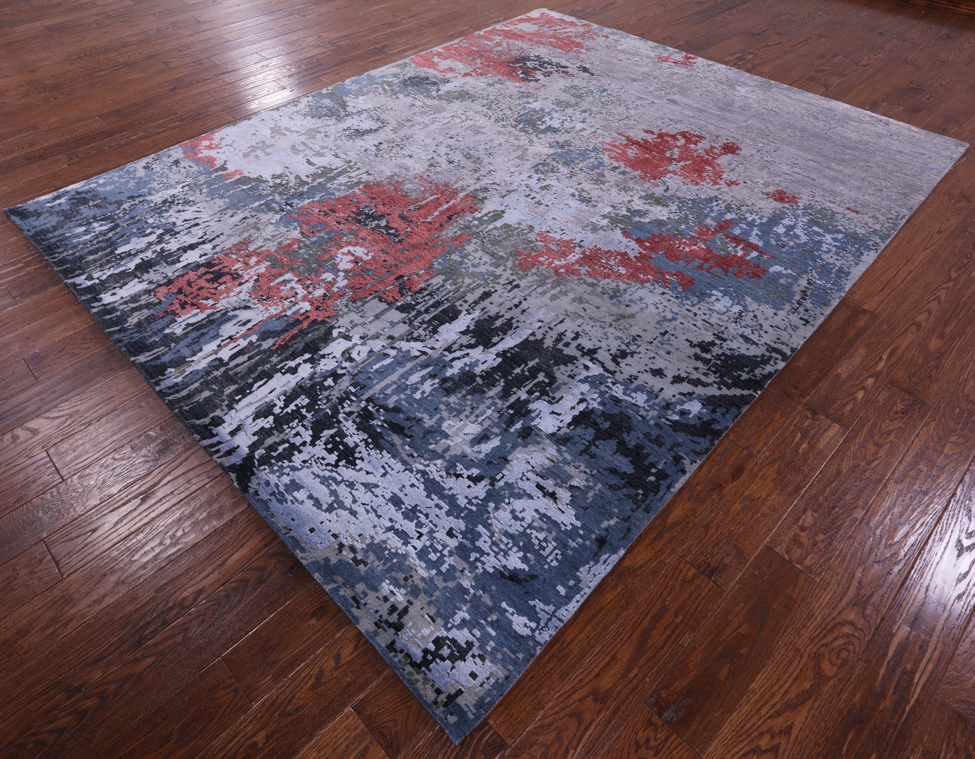 Abstract Contemporary Hand Knotted Wool & Silk Rug - 7' 11" X 10' 0" - Golden Nile