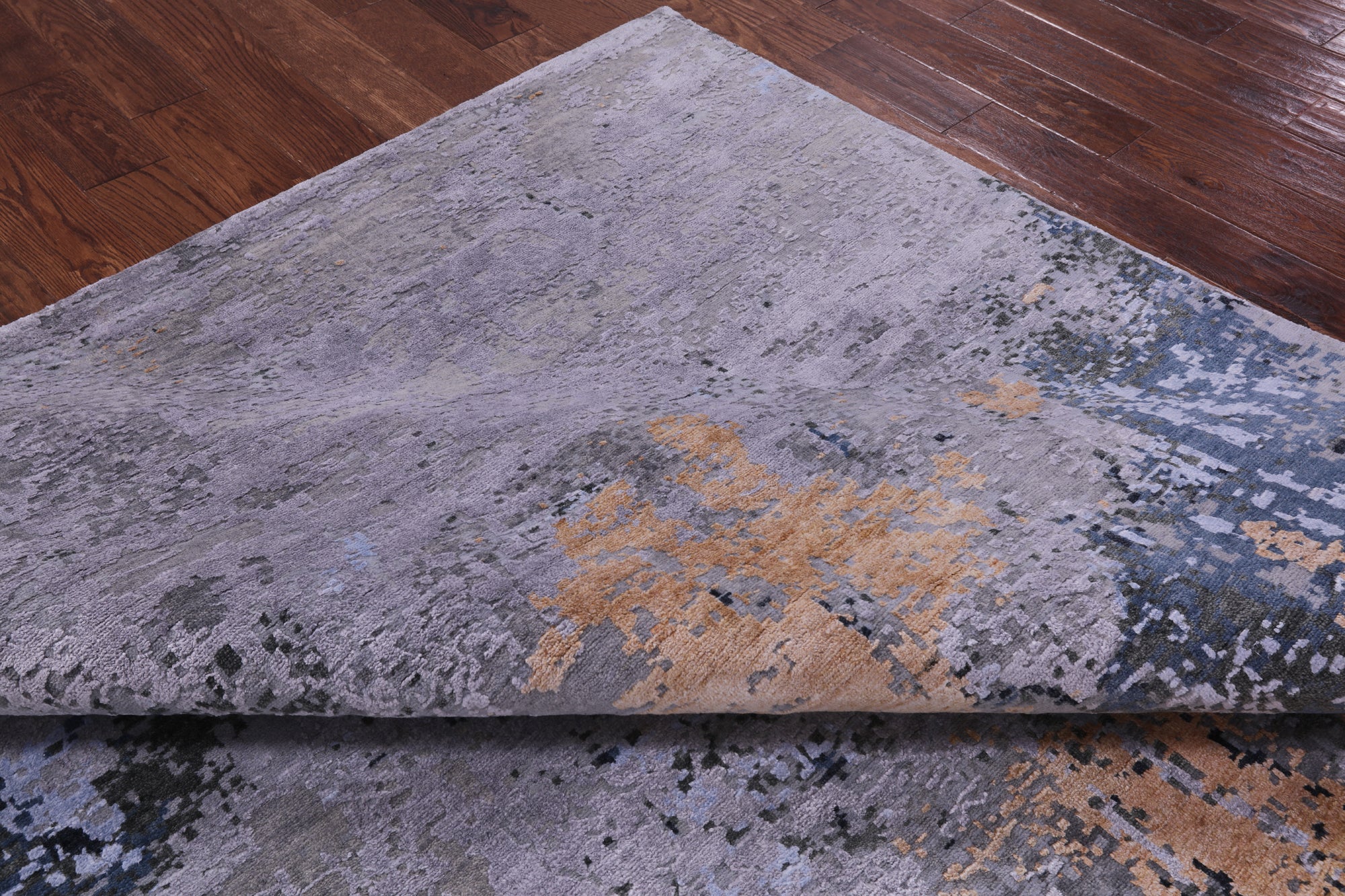 Abstract Contemporary Hand Knotted Wool & Silk Rug - 7' 1" X 10' 2" - Golden Nile