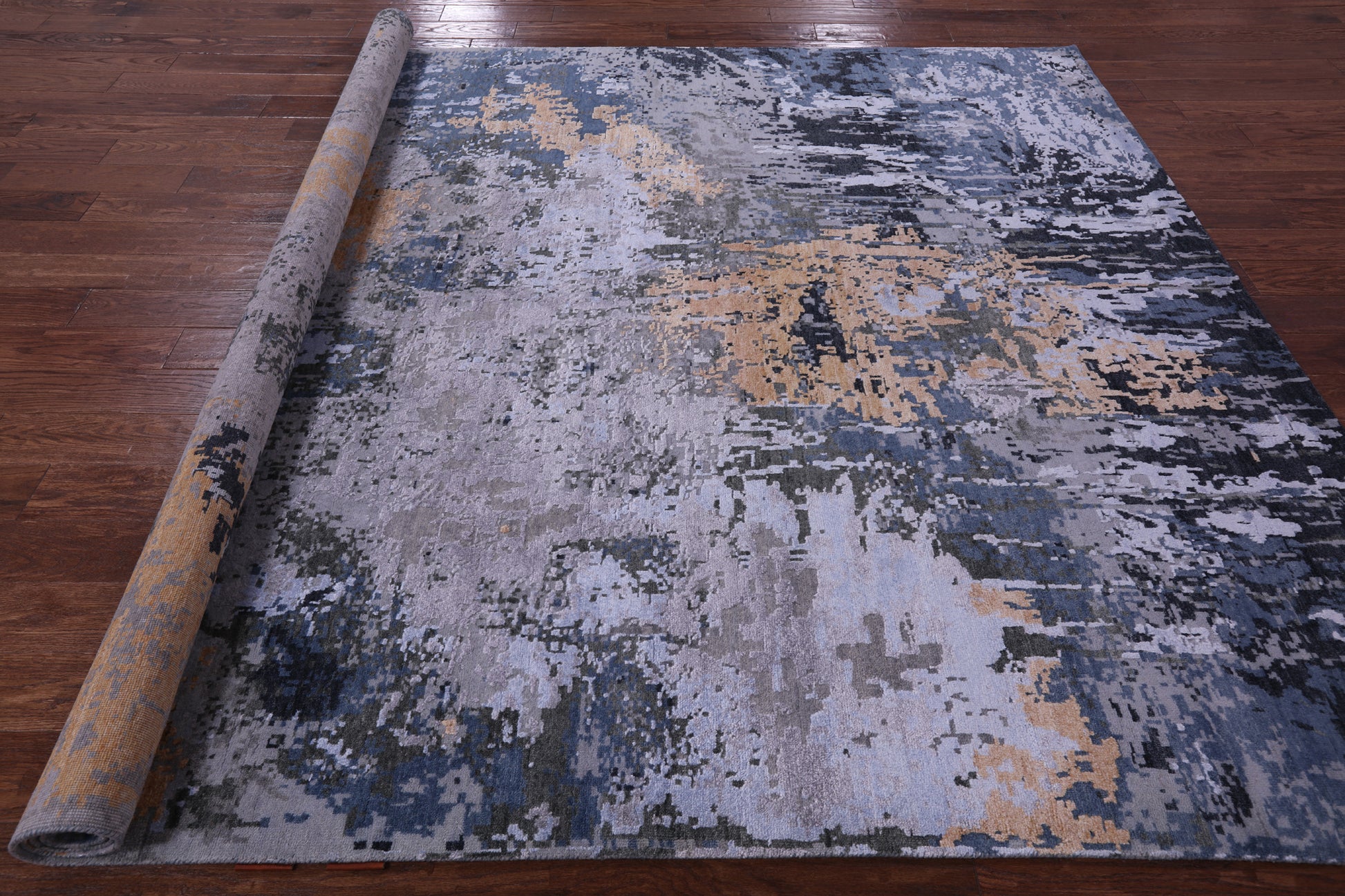 Abstract Contemporary Hand Knotted Wool & Silk Rug - 7' 1" X 10' 2" - Golden Nile