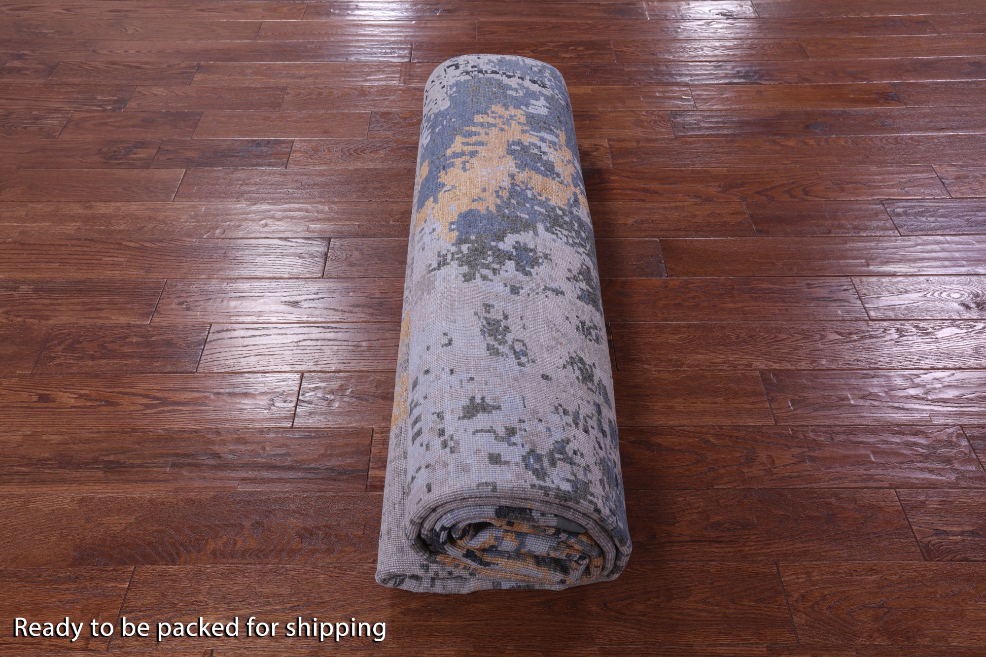 Abstract Contemporary Hand Knotted Wool & Silk Rug - 7' 1" X 10' 2" - Golden Nile