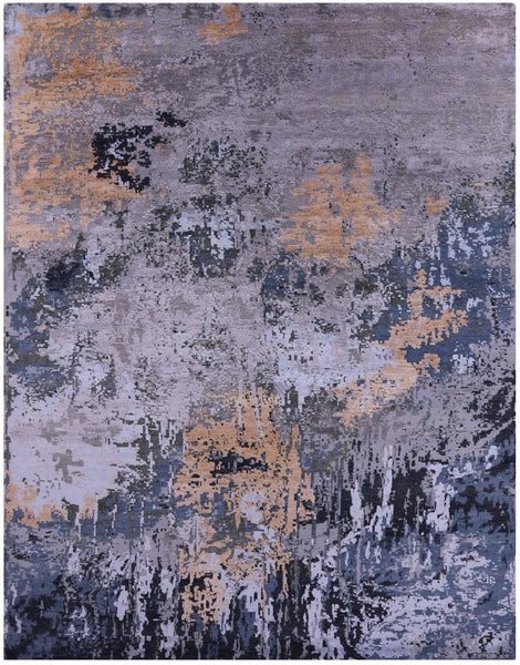 Abstract Contemporary Hand Knotted Wool & Silk Rug - 7' 1" X 10' 2" - Golden Nile