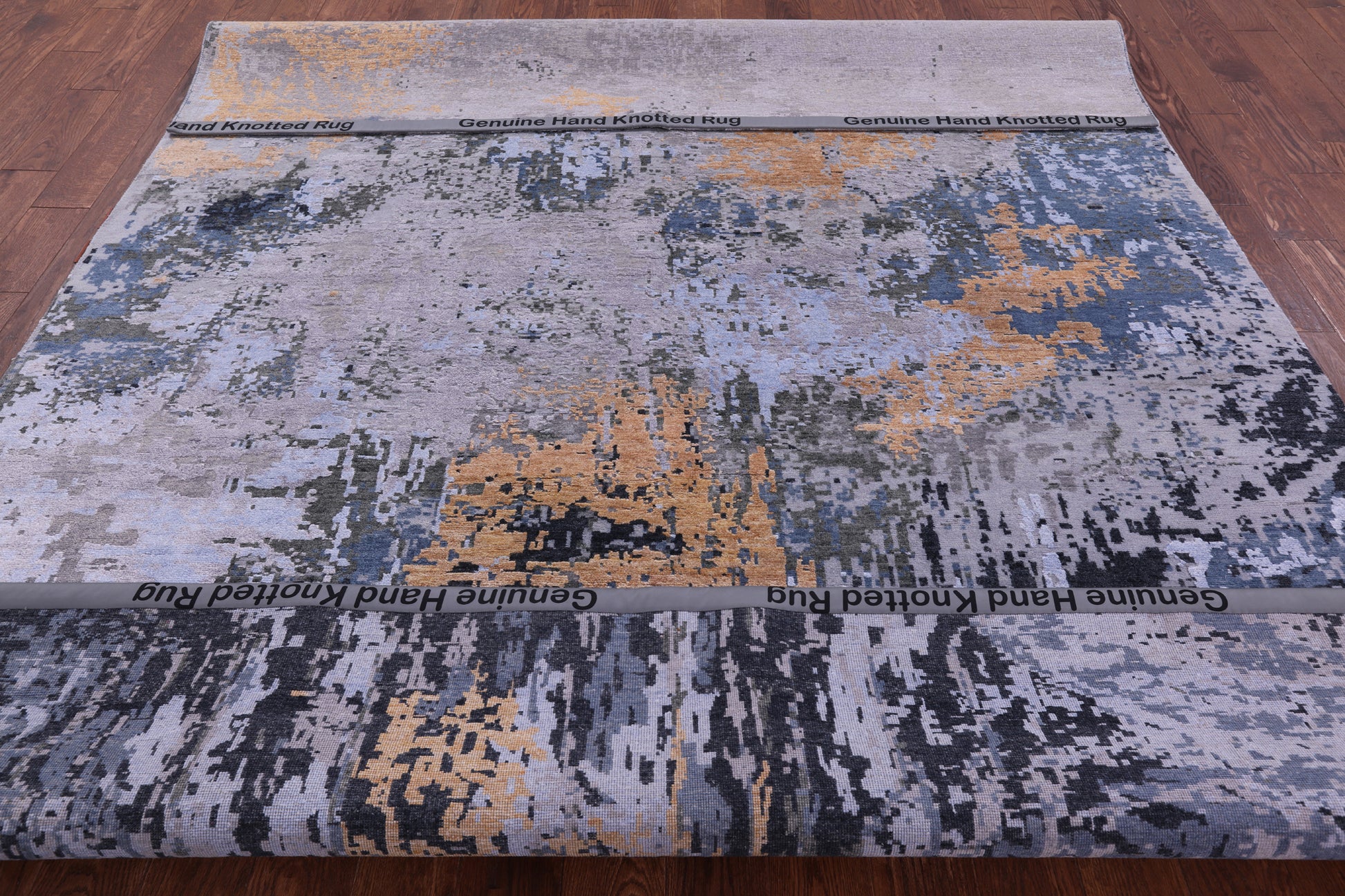 Abstract Contemporary Hand Knotted Wool & Silk Rug - 7' 1" X 10' 2" - Golden Nile