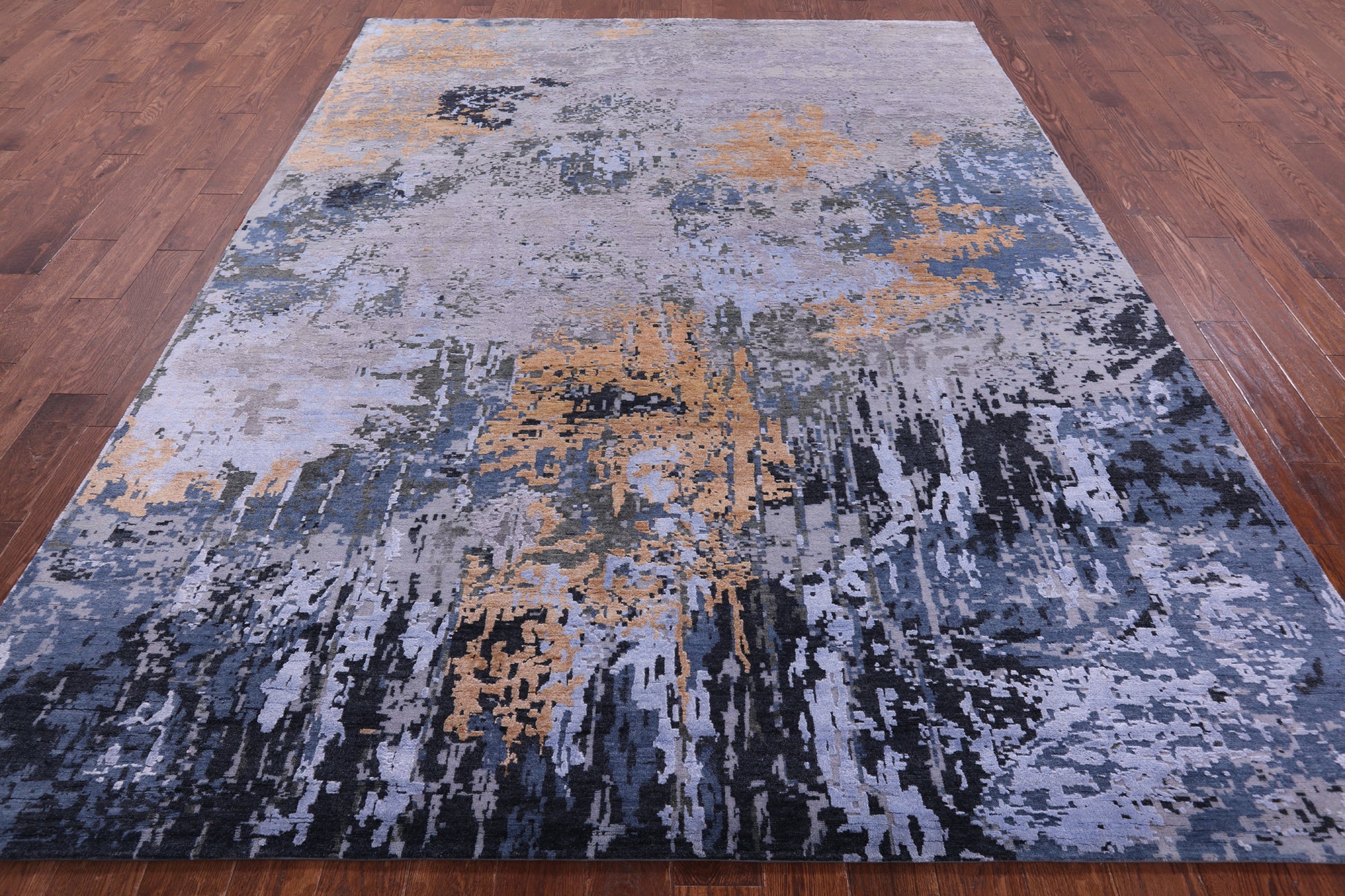 Abstract Contemporary Hand Knotted Wool & Silk Rug - 7' 1" X 10' 2" - Golden Nile