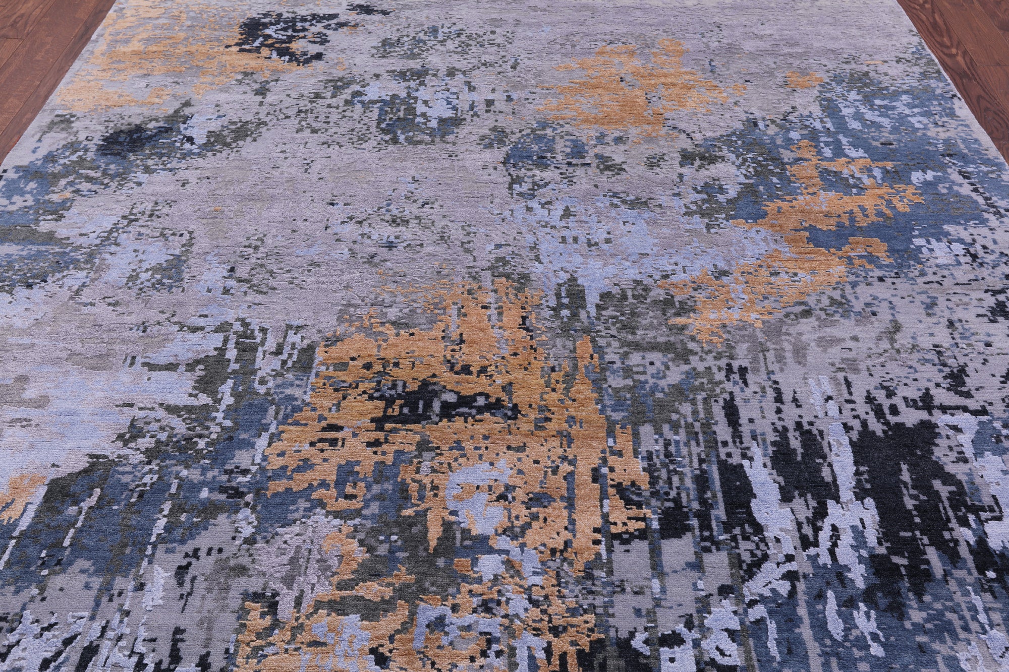 Abstract Contemporary Hand Knotted Wool & Silk Rug - 7' 1" X 10' 2" - Golden Nile