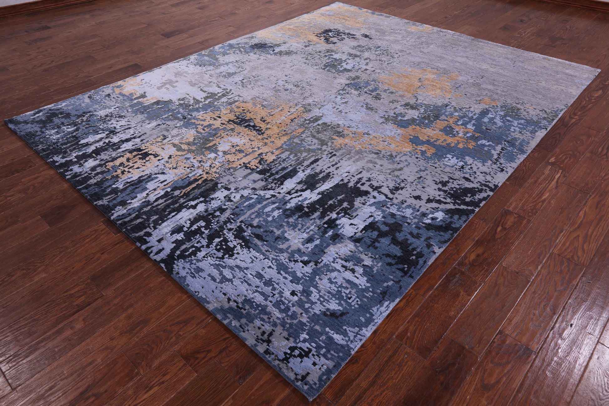 Abstract Contemporary Hand Knotted Wool & Silk Rug - 7' 1" X 10' 2" - Golden Nile