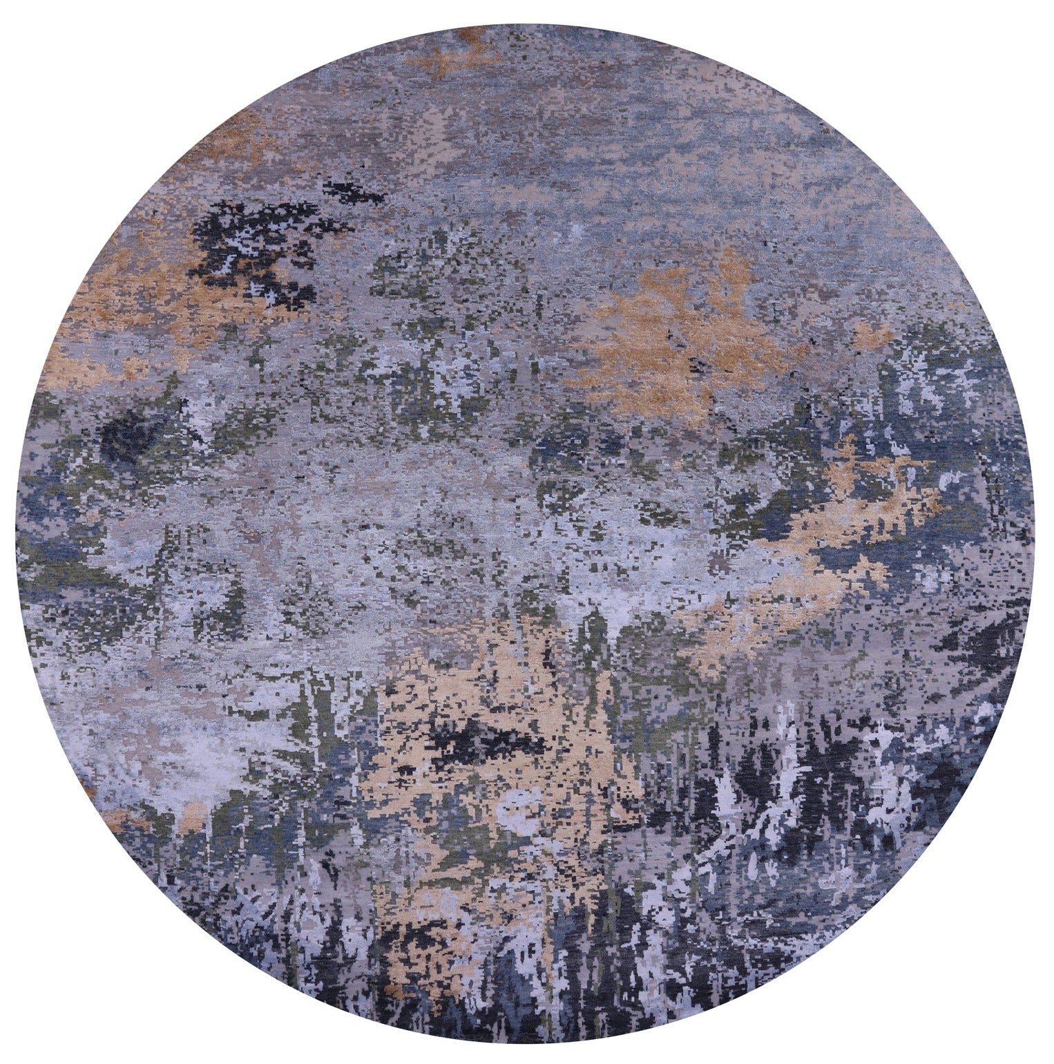 Round Contemporary Hand Knotted Wool & Silk Rug - 10' 0" X 10' 0" - Golden Nile