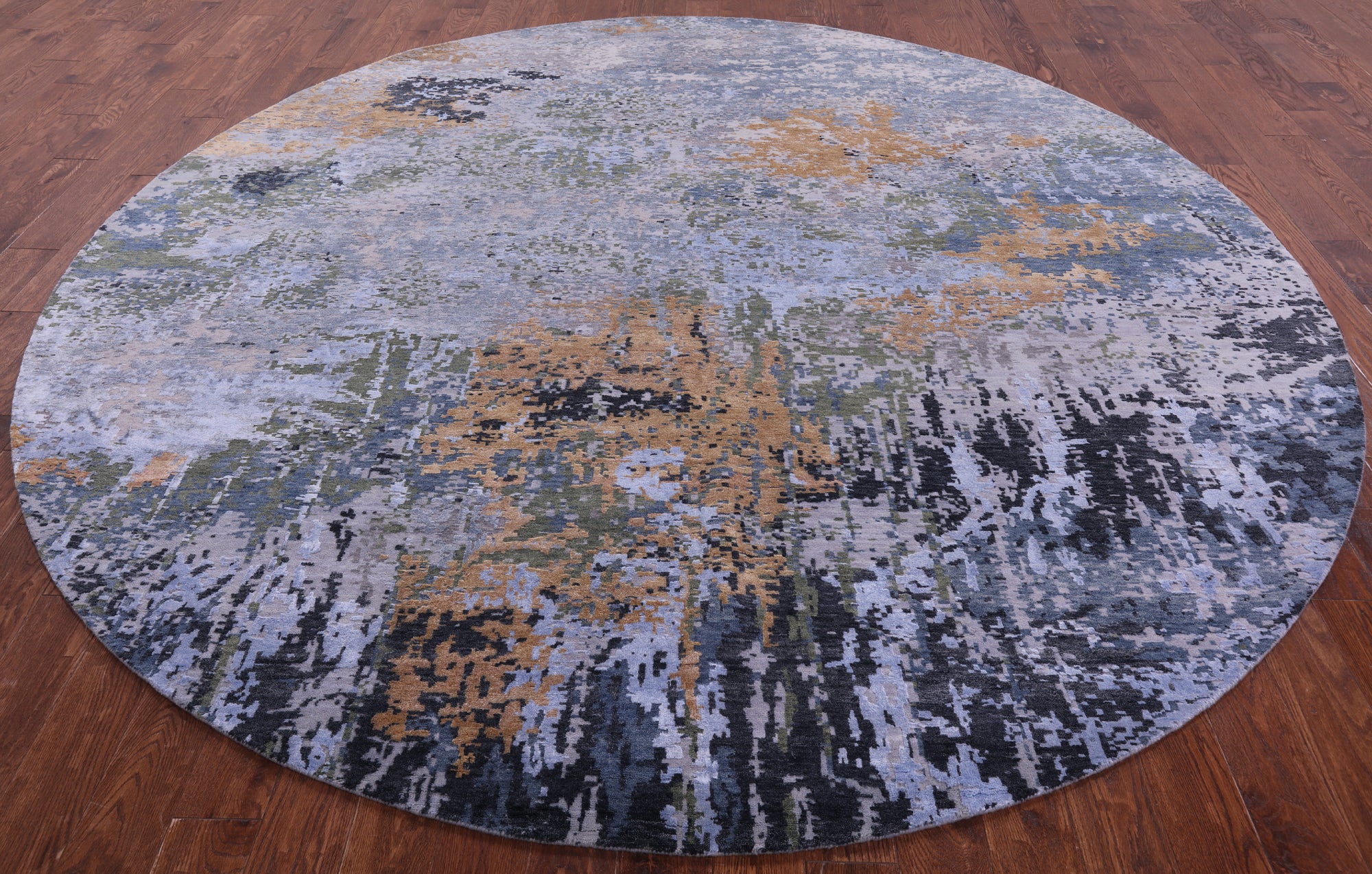 Round Contemporary Hand Knotted Wool & Silk Rug - 10' 0" X 10' 0" - Golden Nile