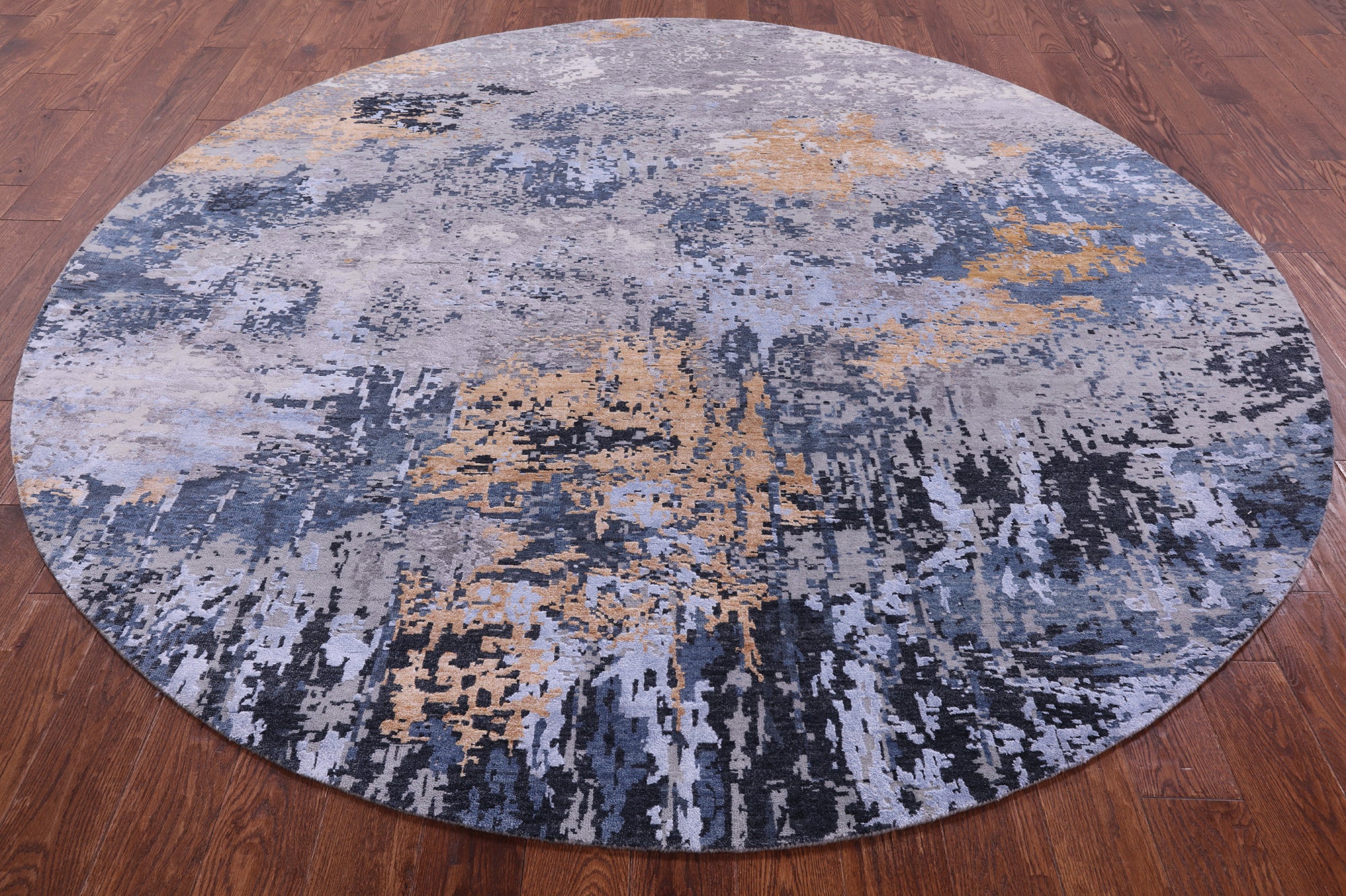 Round Contemporary Handmade Wool & Silk Rug - 8' 1" X 8' 2" - Golden Nile