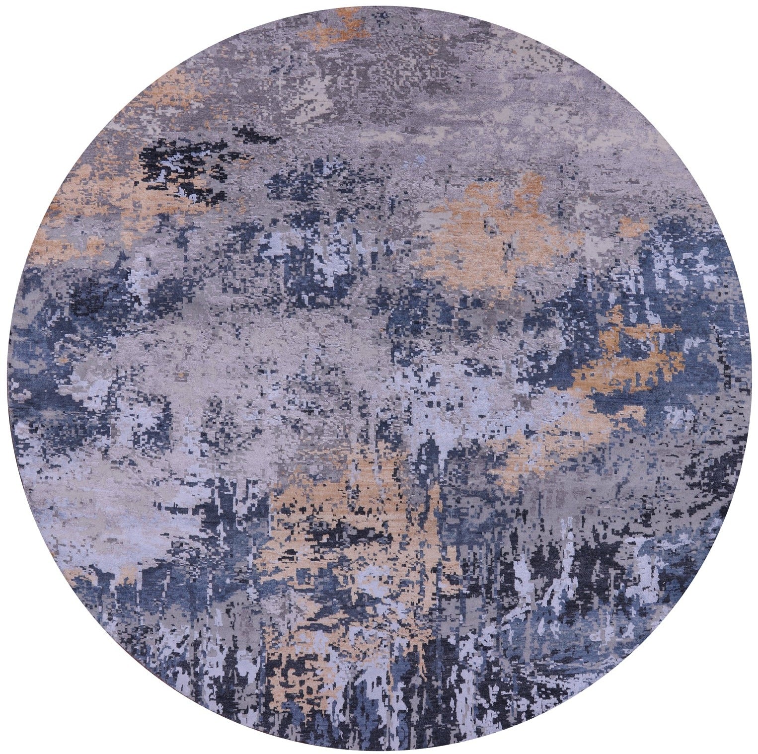 Round Contemporary Handmade Wool & Silk Rug - 8' 1" X 8' 2" - Golden Nile