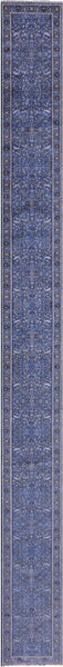 Blue Persian Nain Hand Knotted Wool & Silk Runner Rug - 2' 9" X 31' 10" - Golden Nile