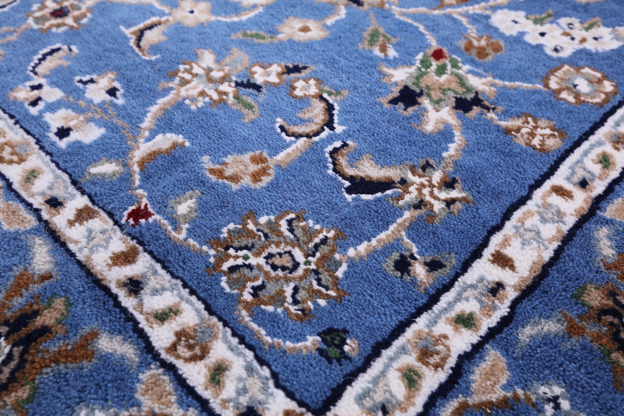 Blue Persian Nain Hand Knotted Wool & Silk Runner Rug - 2' 9" X 31' 10" - Golden Nile