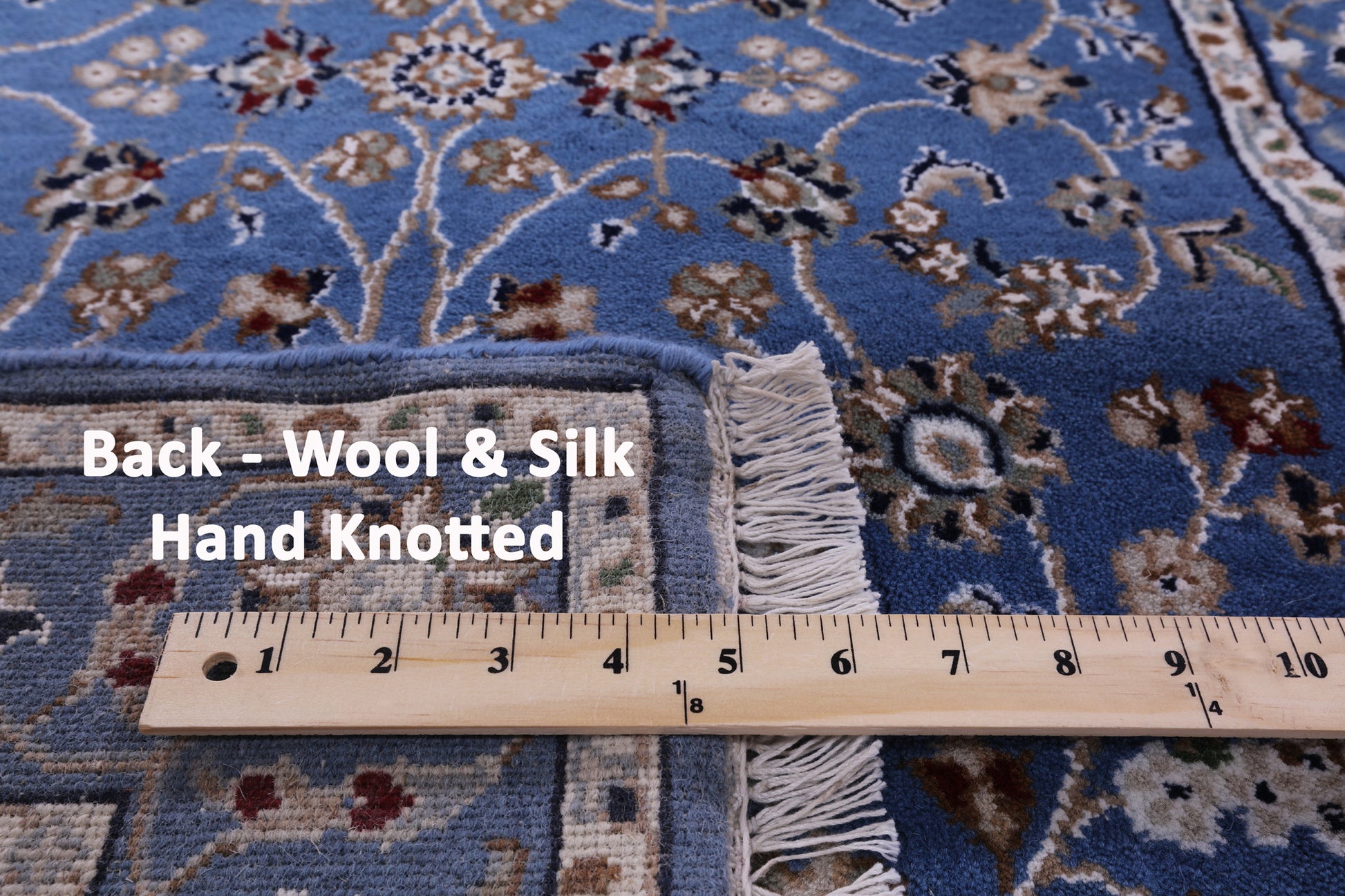 Blue Persian Nain Hand Knotted Wool & Silk Runner Rug - 2' 9" X 31' 10" - Golden Nile