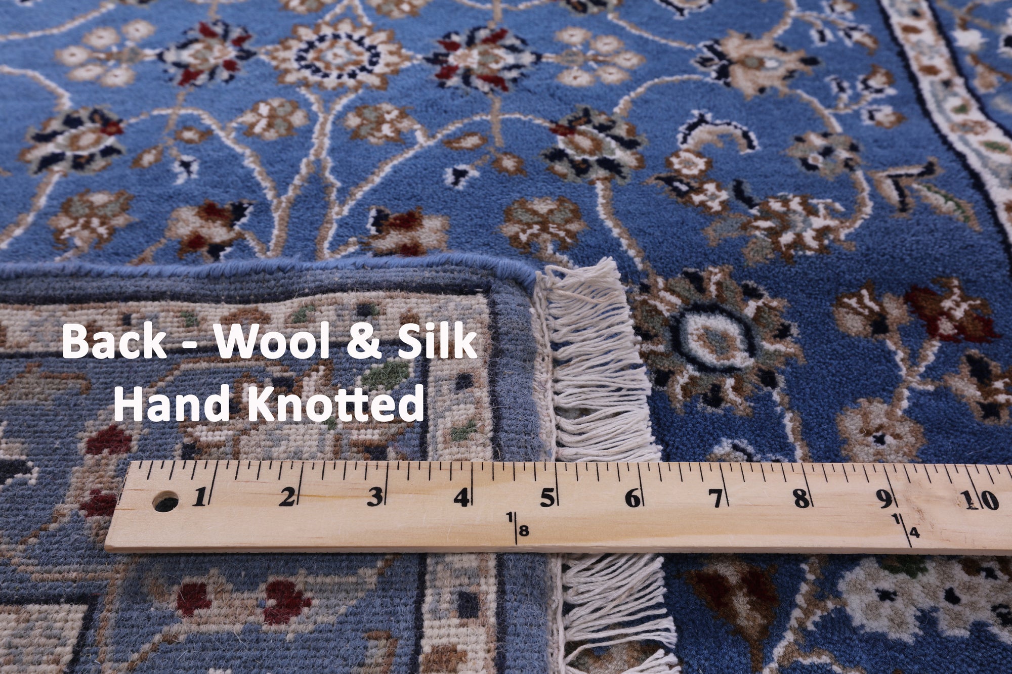Blue Persian Nain Hand Knotted Wool & Silk Runner Rug - 2' 9" X 31' 10" - Golden Nile