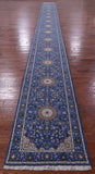 Blue Persian Nain Hand Knotted Wool & Silk Runner Rug - 2' 7" X 29' 9" - Golden Nile