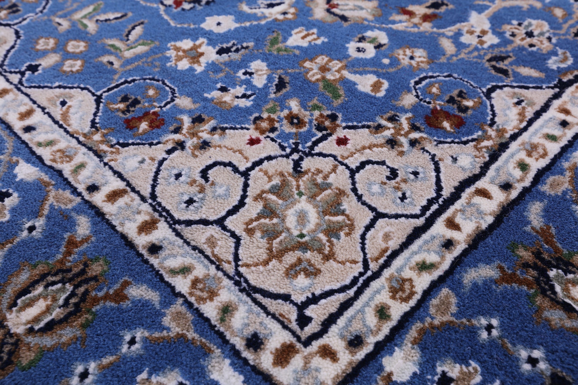 Blue Persian Nain Hand Knotted Wool & Silk Runner Rug - 2' 7" X 29' 9" - Golden Nile