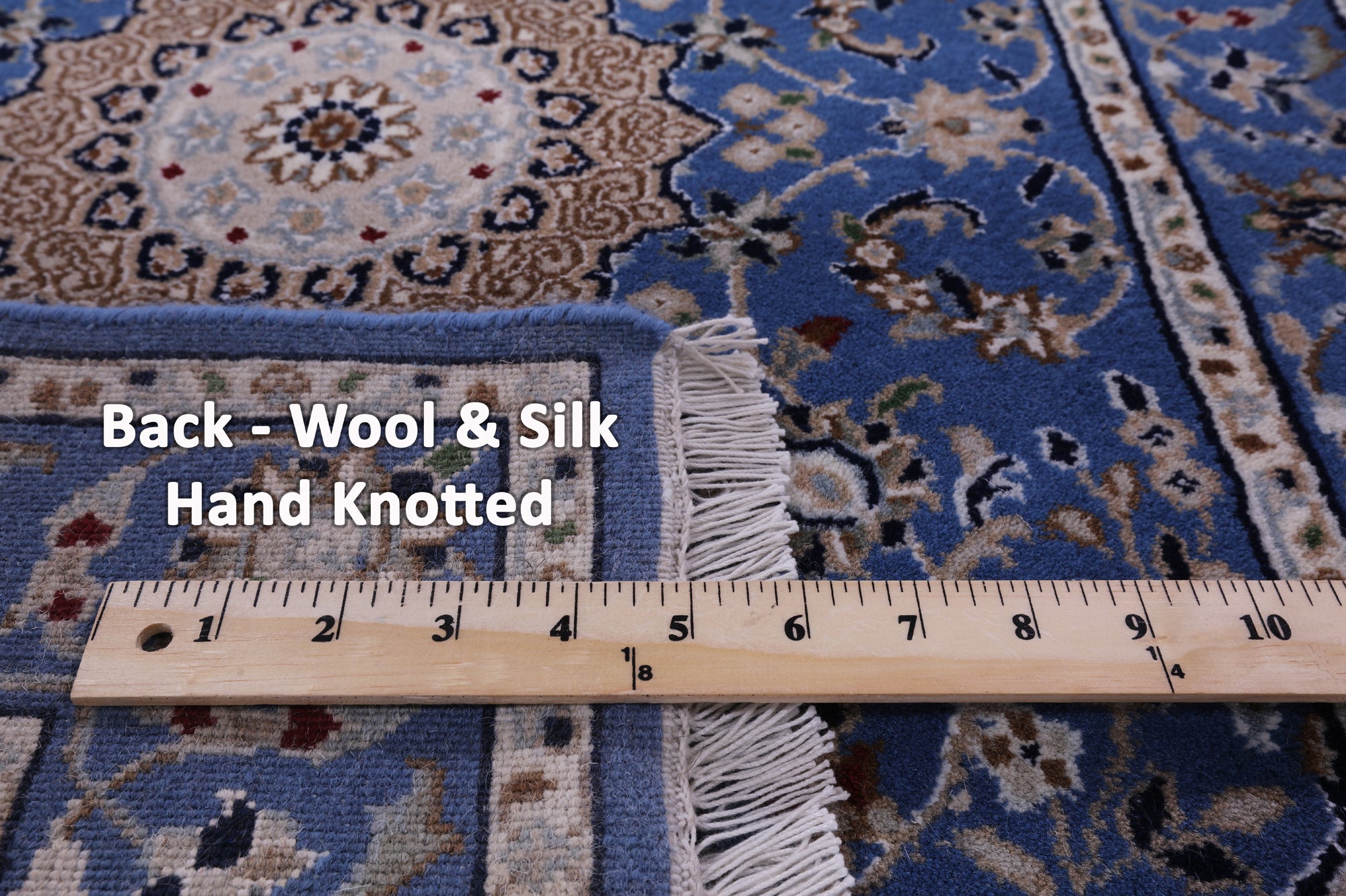 Blue Persian Nain Hand Knotted Wool & Silk Runner Rug - 2' 7" X 29' 9" - Golden Nile