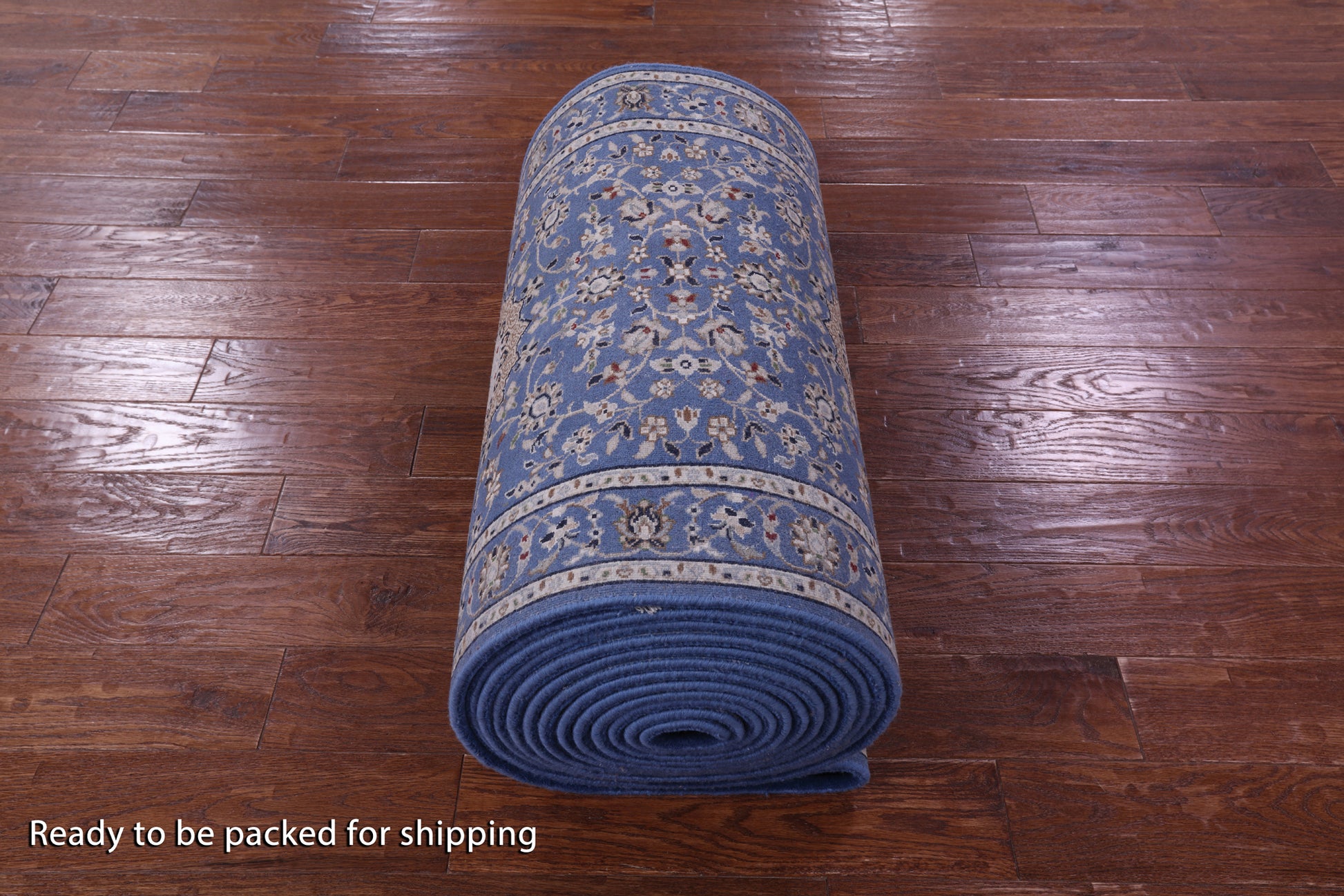 Blue Persian Nain Hand Knotted Wool & Silk Runner Rug - 2' 7" X 29' 9" - Golden Nile