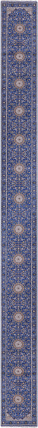 Blue Persian Nain Hand Knotted Wool & Silk Runner Rug - 2' 7" X 29' 9" - Golden Nile