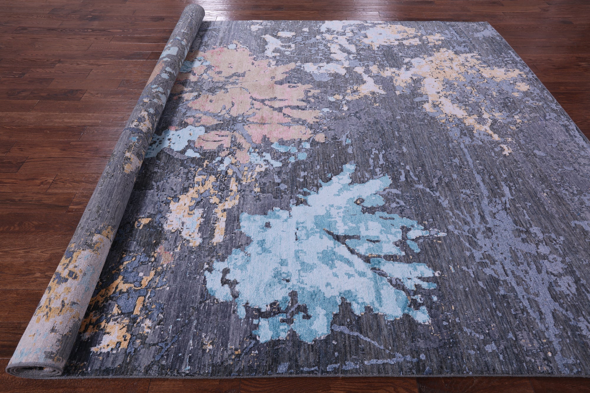 Abstract Modern Hand Knotted Wool & Silk Rug - 9' 1" X 12' 0" - Golden Nile