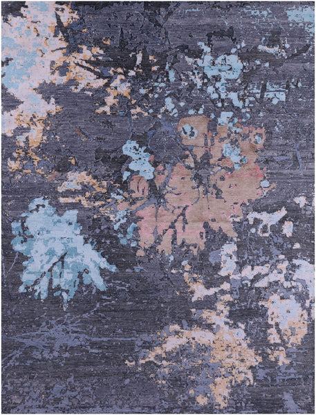 Abstract Modern Hand Knotted Wool & Silk Rug - 9' 1" X 12' 0" - Golden Nile