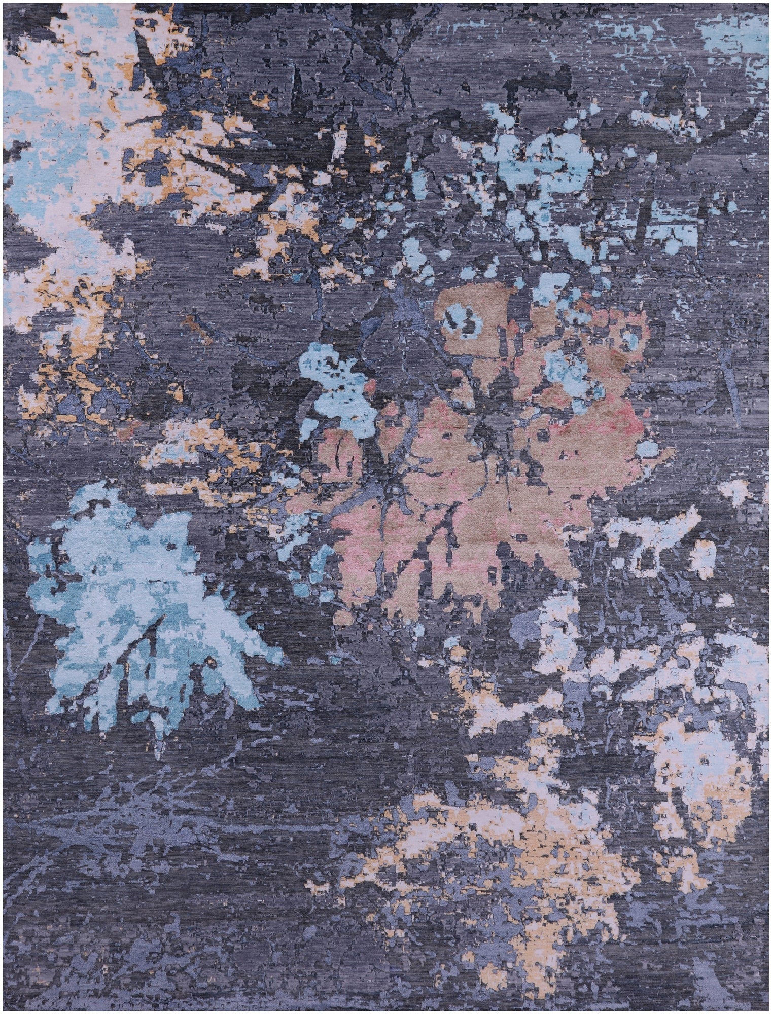 Abstract Modern Hand Knotted Wool & Silk Rug - 9' 1" X 12' 0" - Golden Nile