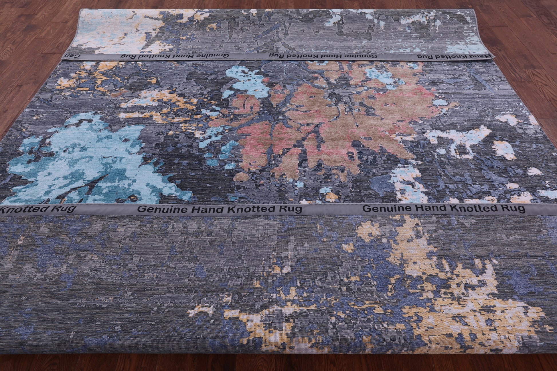 Abstract Modern Hand Knotted Wool & Silk Rug - 9' 1" X 12' 0" - Golden Nile