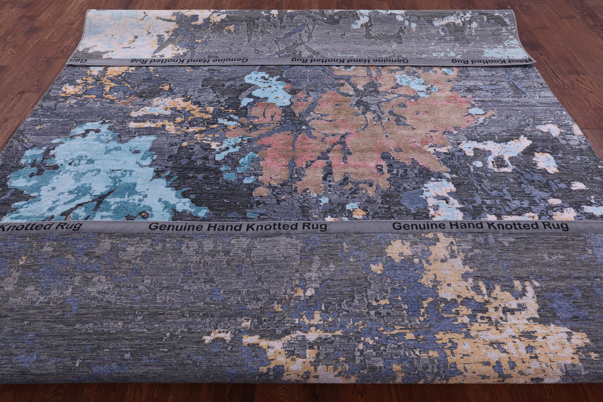 Abstract Modern Hand Knotted Wool & Silk Rug - 9' 1" X 12' 0" - Golden Nile