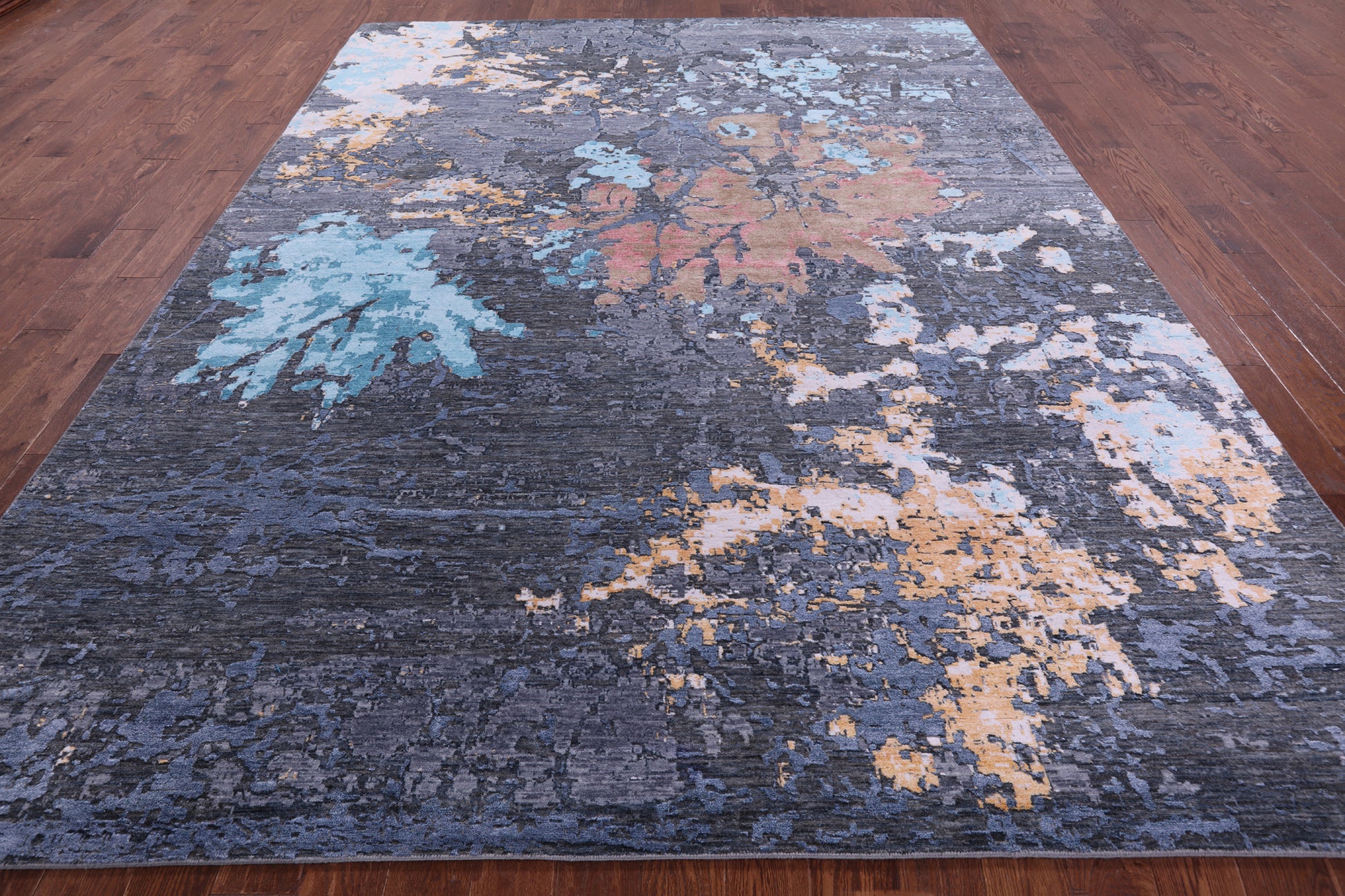 Abstract Modern Hand Knotted Wool & Silk Rug - 9' 1" X 12' 0" - Golden Nile