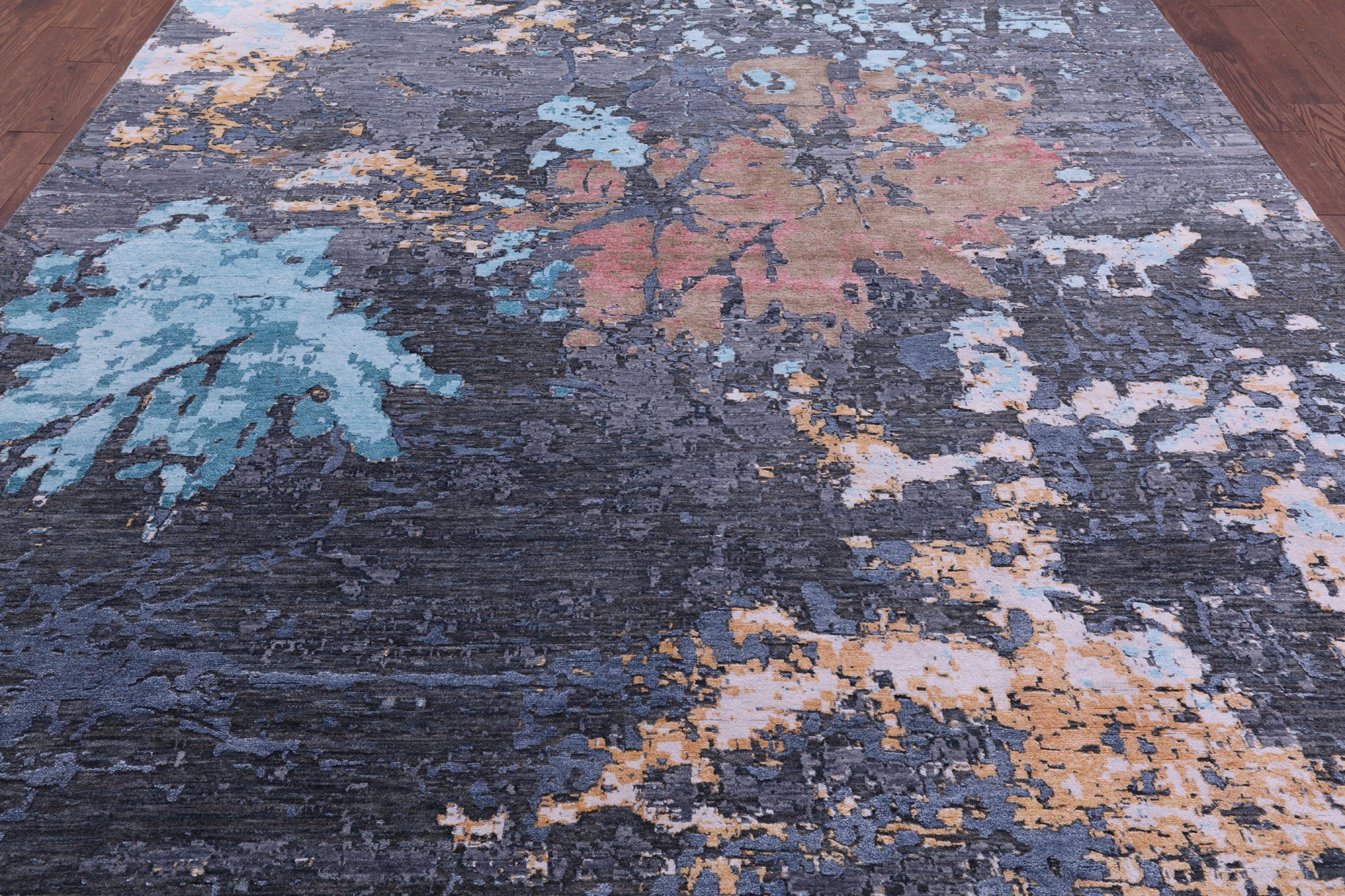 Abstract Modern Hand Knotted Wool & Silk Rug - 9' 1" X 12' 0" - Golden Nile